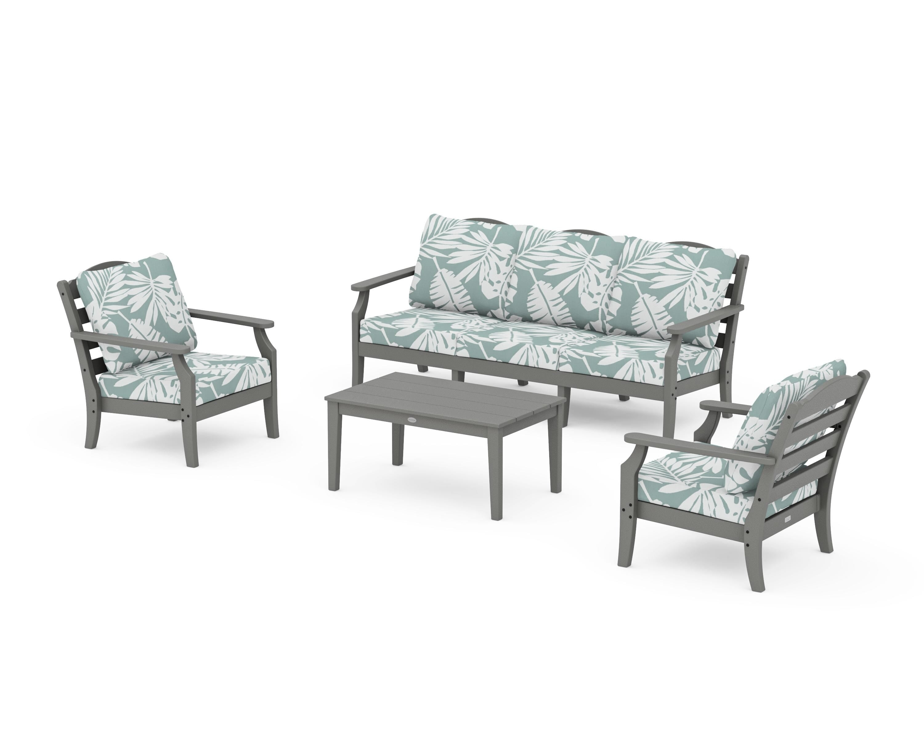 Draper James™ by POLYWOOD® Savannah 4-Piece Deep Seating Set with Sofa in Slate Grey / Leaf Glacier Spa
