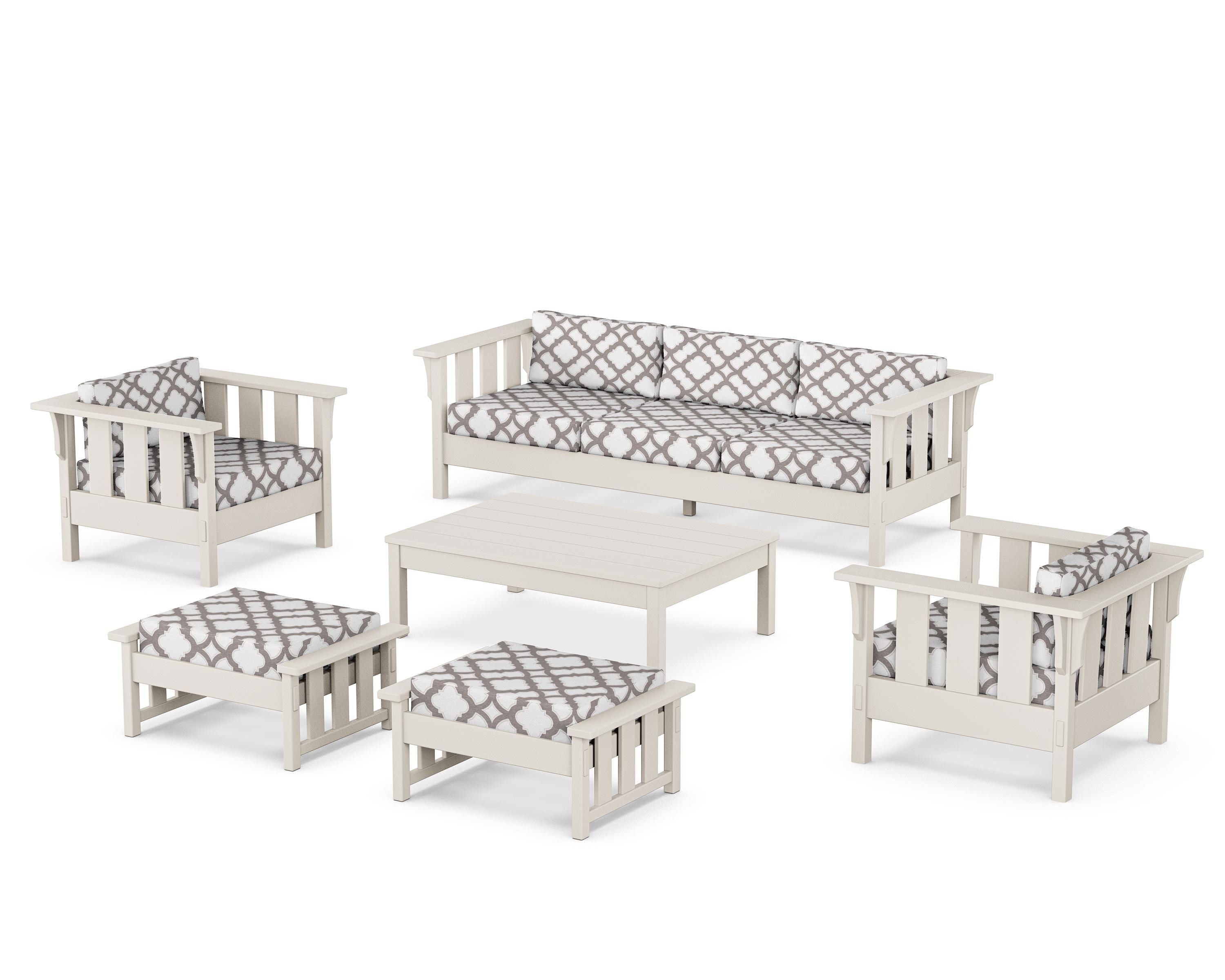Martha Stewart by POLYWOOD® Acadia 6-Piece Lounge Sofa Set in Sand / Trellis Grey Mist