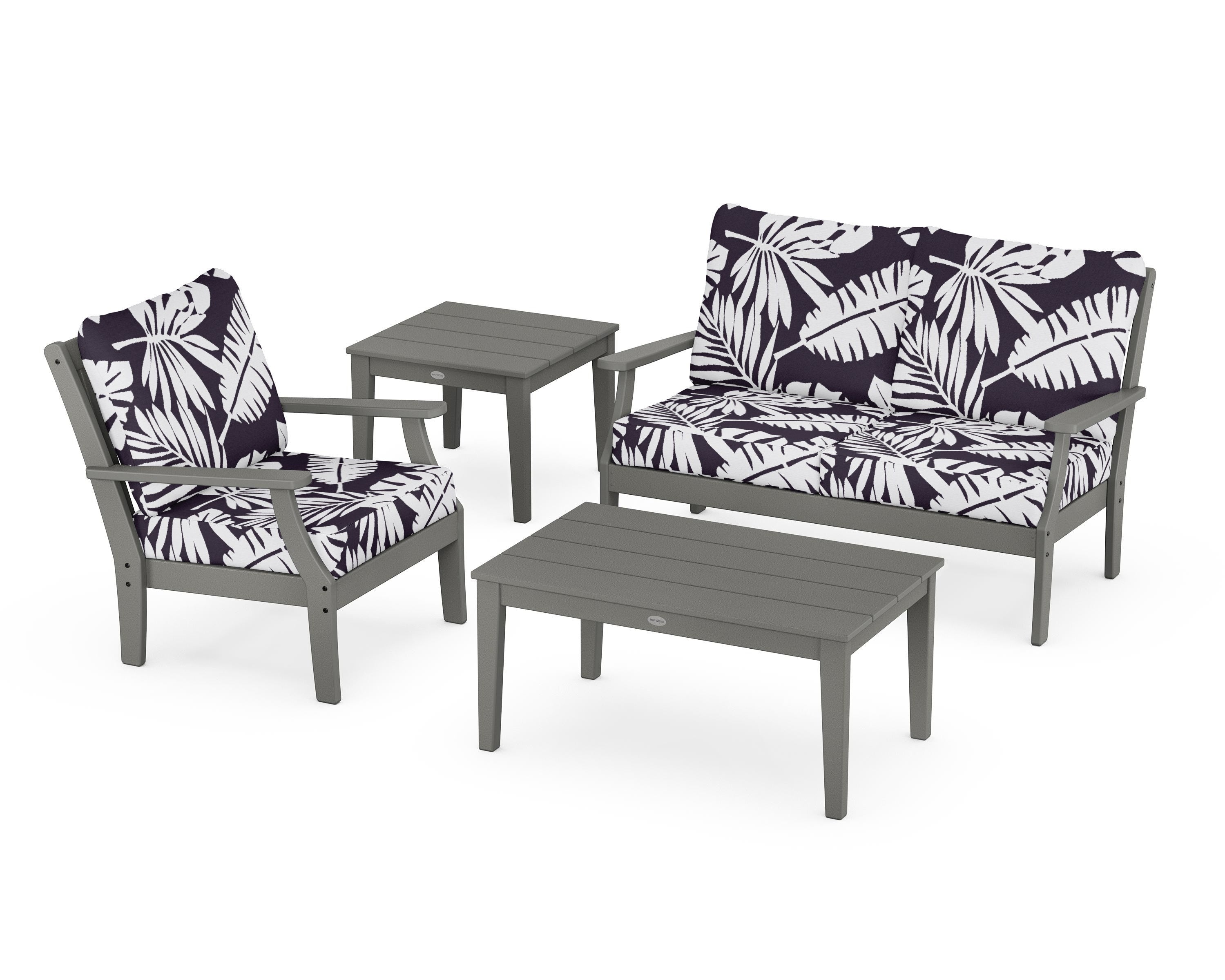 POLYWOOD® Braxton 4-Piece Deep Seating Set in Slate Grey / Leaf Navy