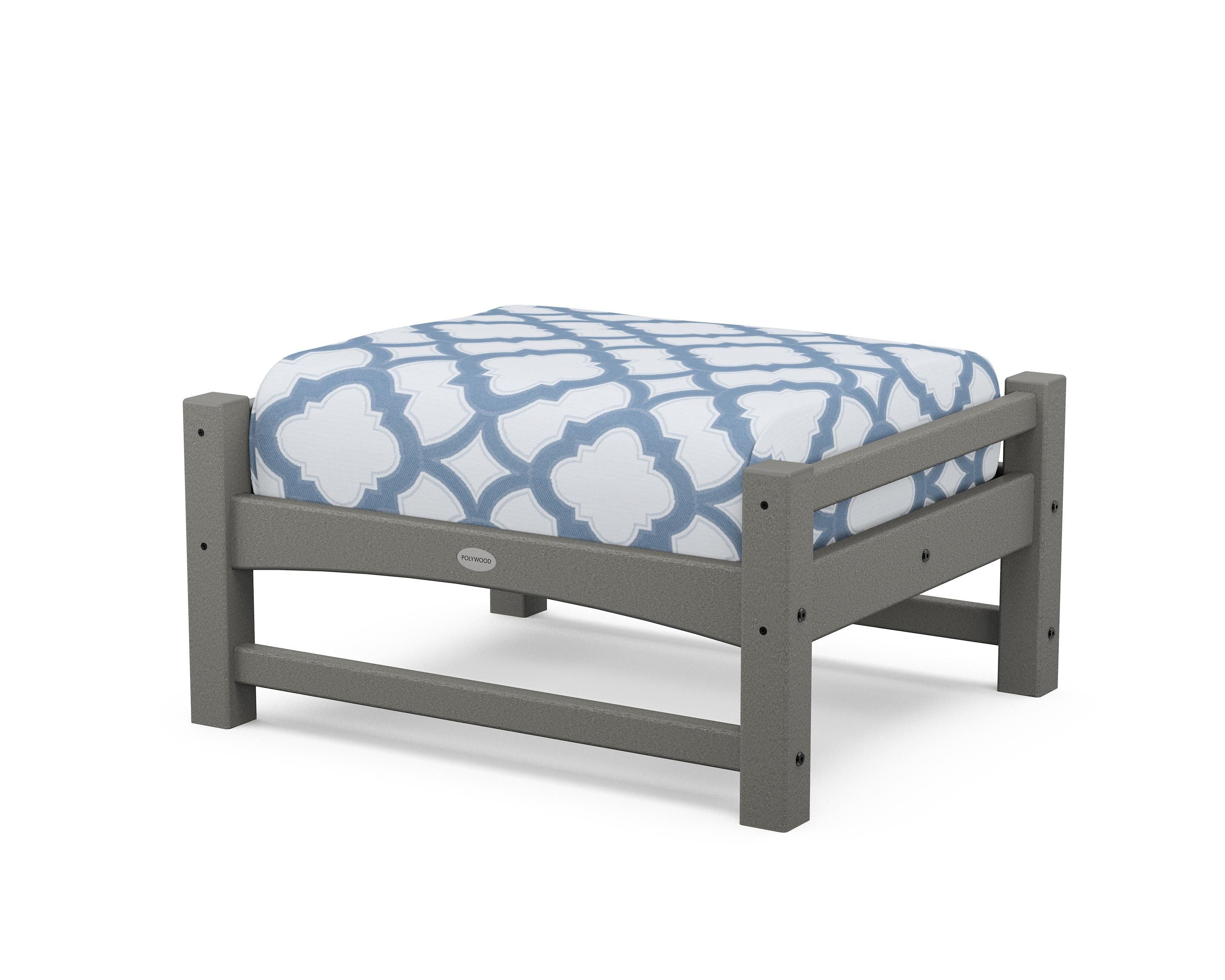 POLYWOOD® Club Ottoman in Slate Grey / Trellis Sky Blue