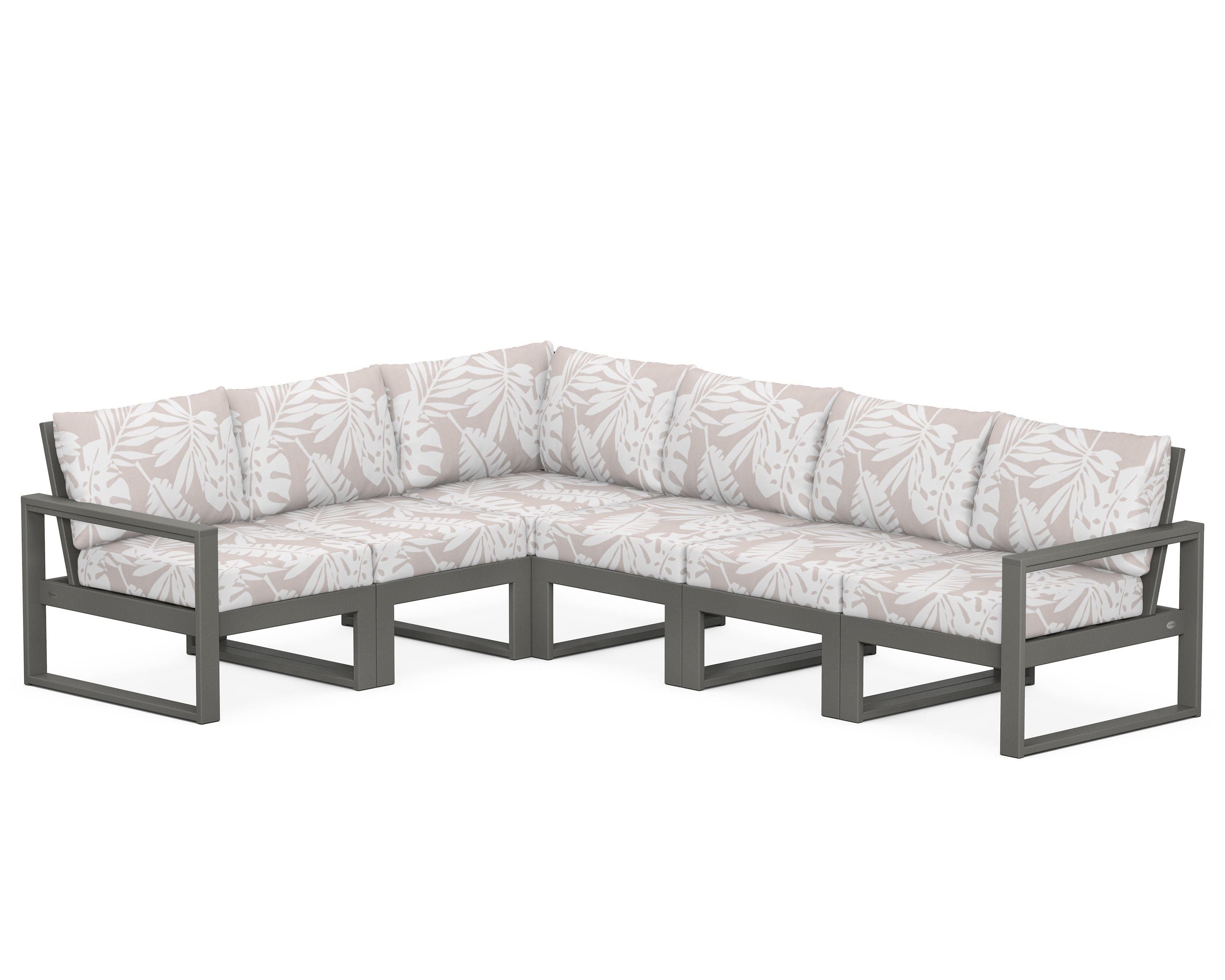 POLYWOOD® EDGE 6-Piece Modular Deep Seating Set in Slate Grey / Leaf Dune Burlap