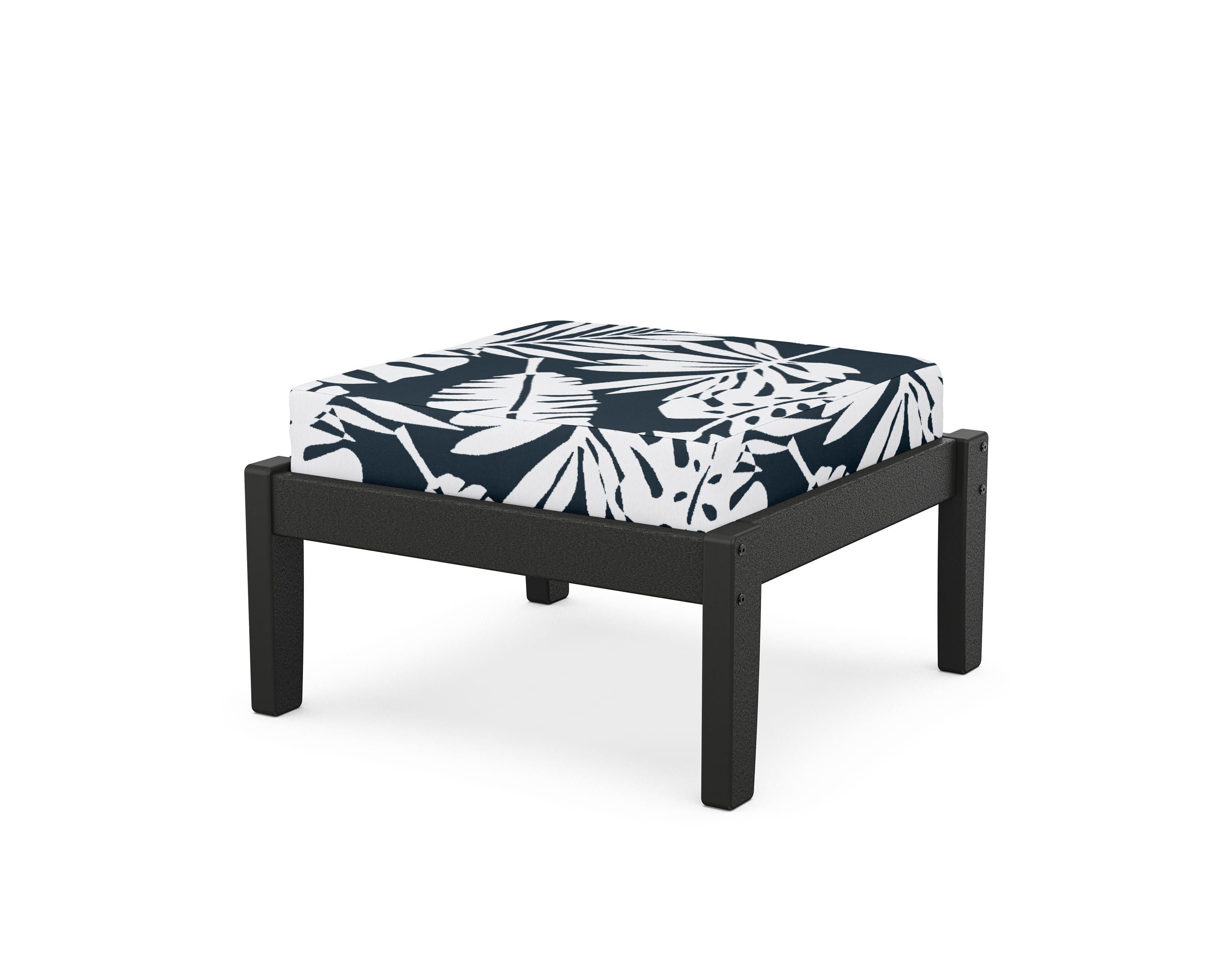 Unbranded Deep Seating Ottoman in Black / Leaf Marine Indigo