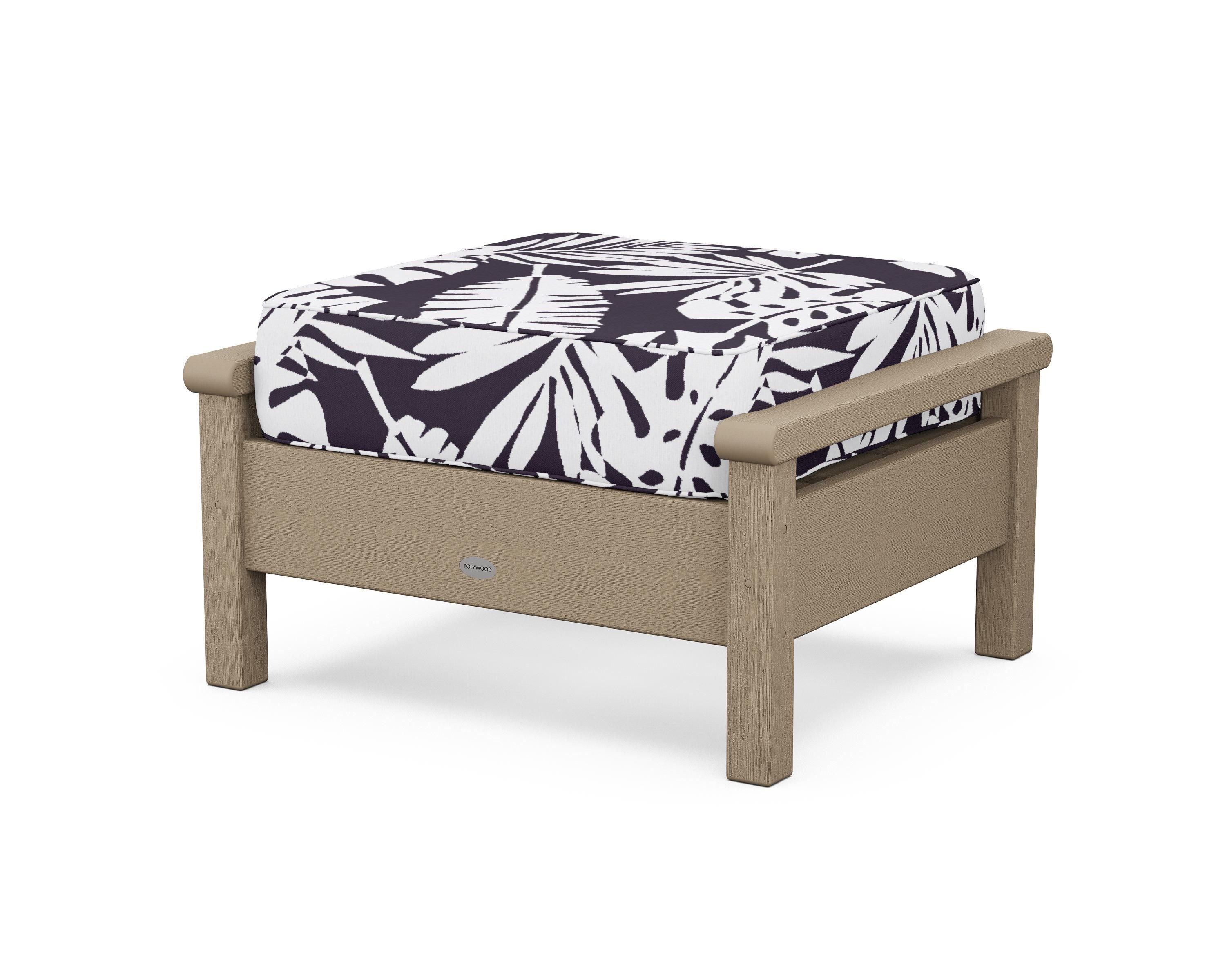 POLYWOOD® Harbour Deep Seating Ottoman in Vintage Sahara / Leaf Navy