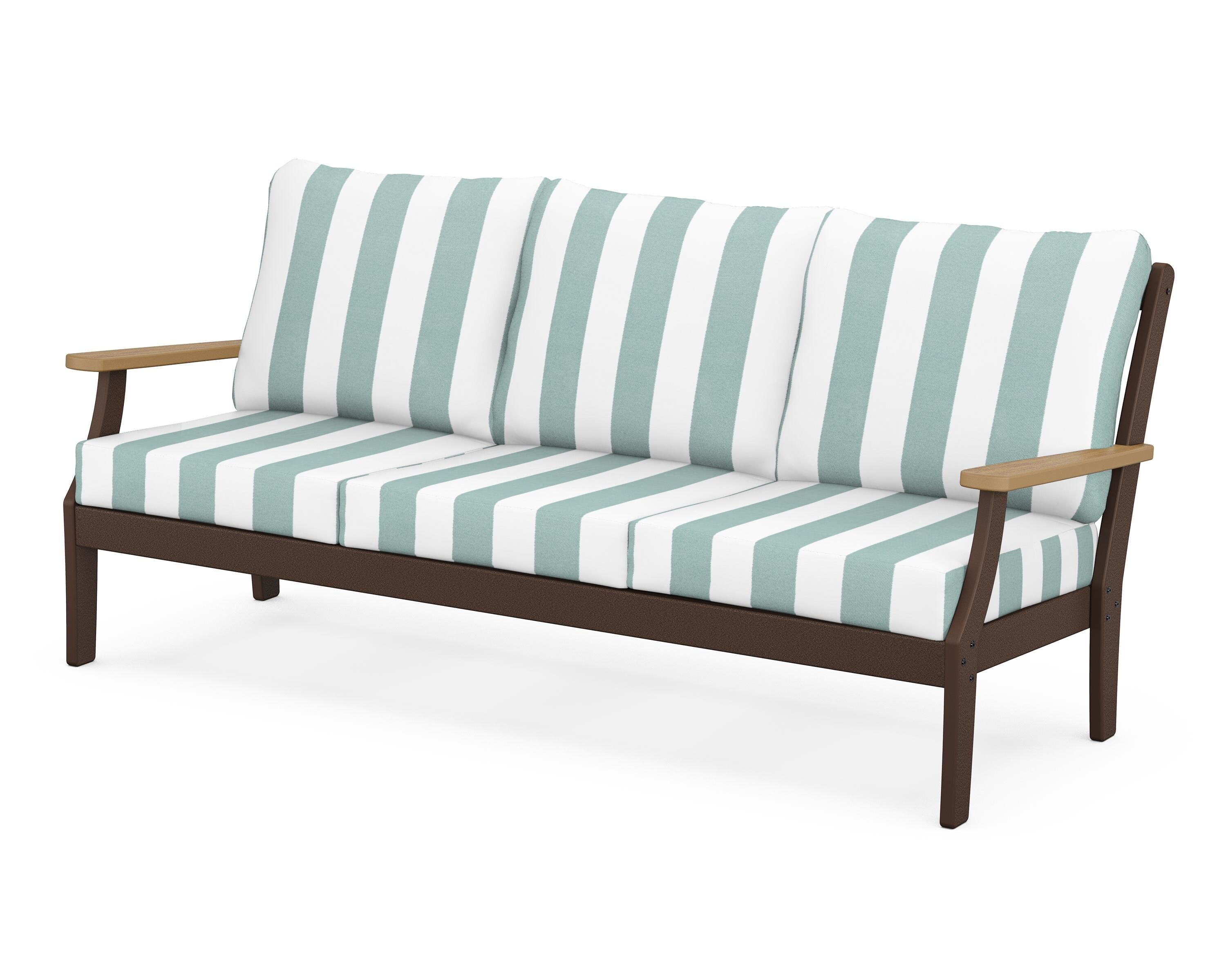 POLYWOOD® Braxton Deep Seating Sofa in Mahogany / Natural / Cabana Stripe Glacier Spa