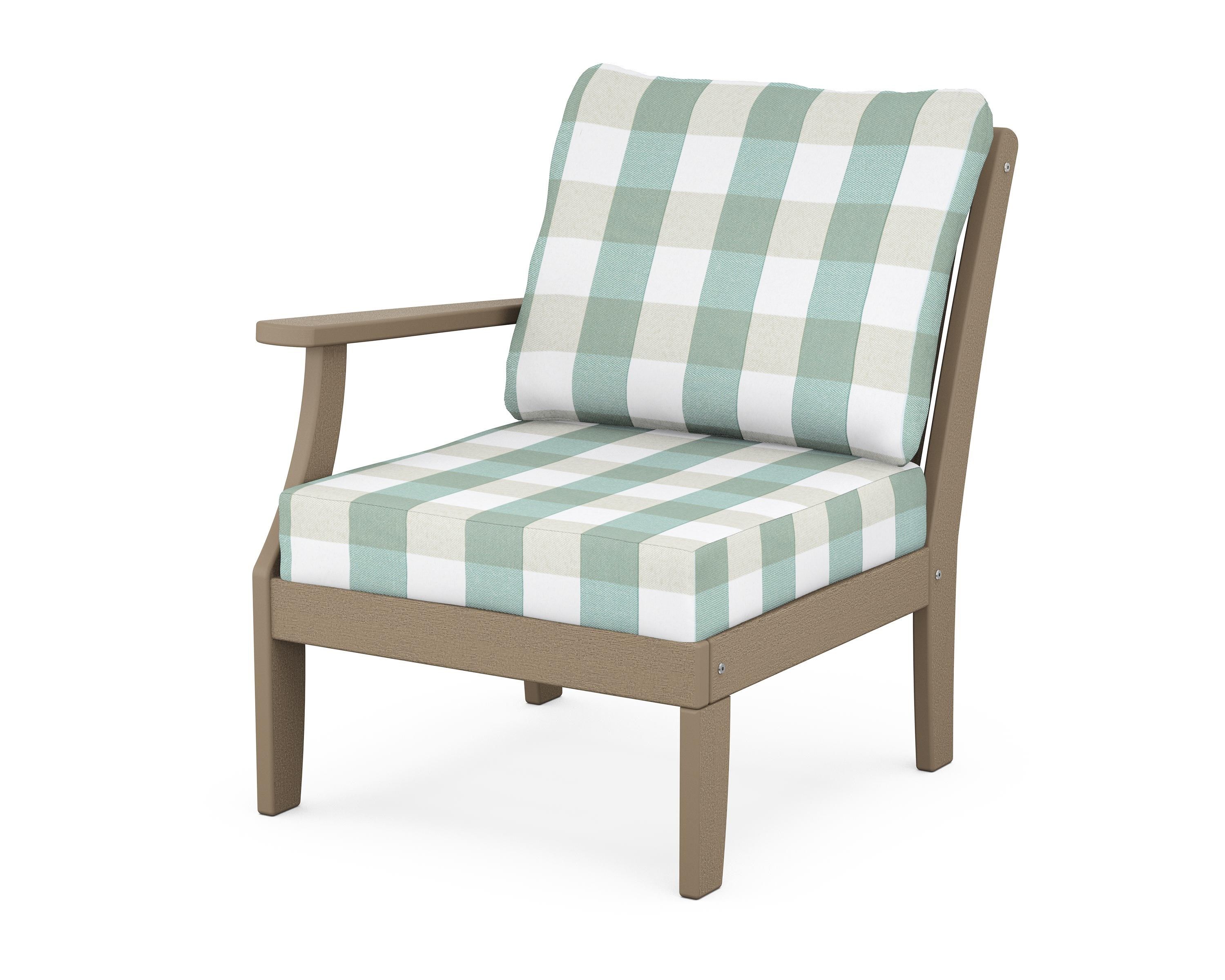 POLYWOOD® Braxton Modular Left Arm Chair in Vintage Sahara / Buffalo Plaid Glacier Spa