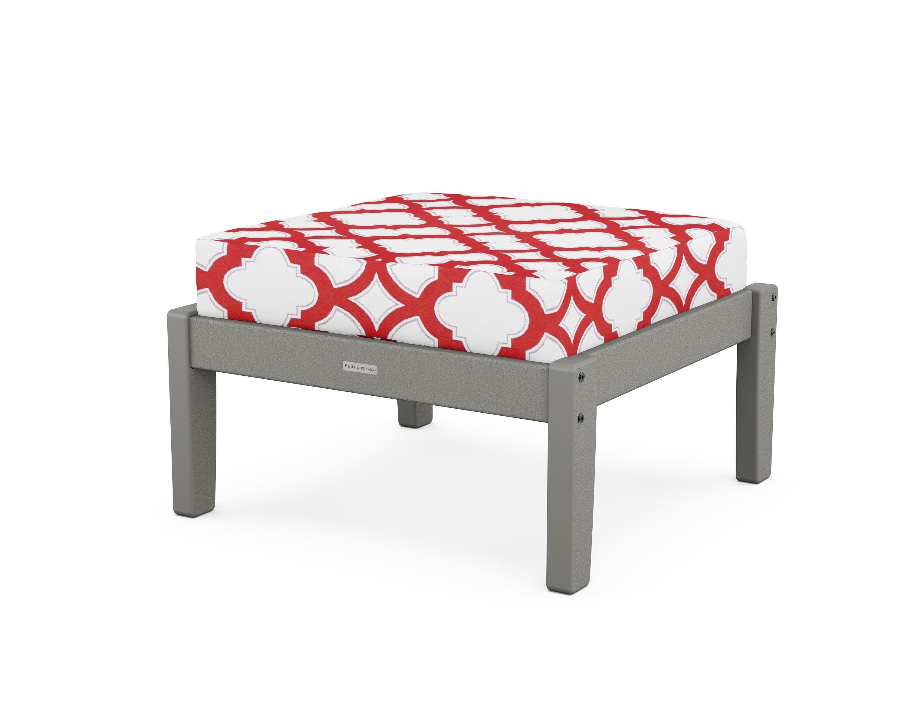 Martha Stewart by POLYWOOD® Chinoiserie Deep Seating Ottoman in Slate Grey / Trellis Crimson