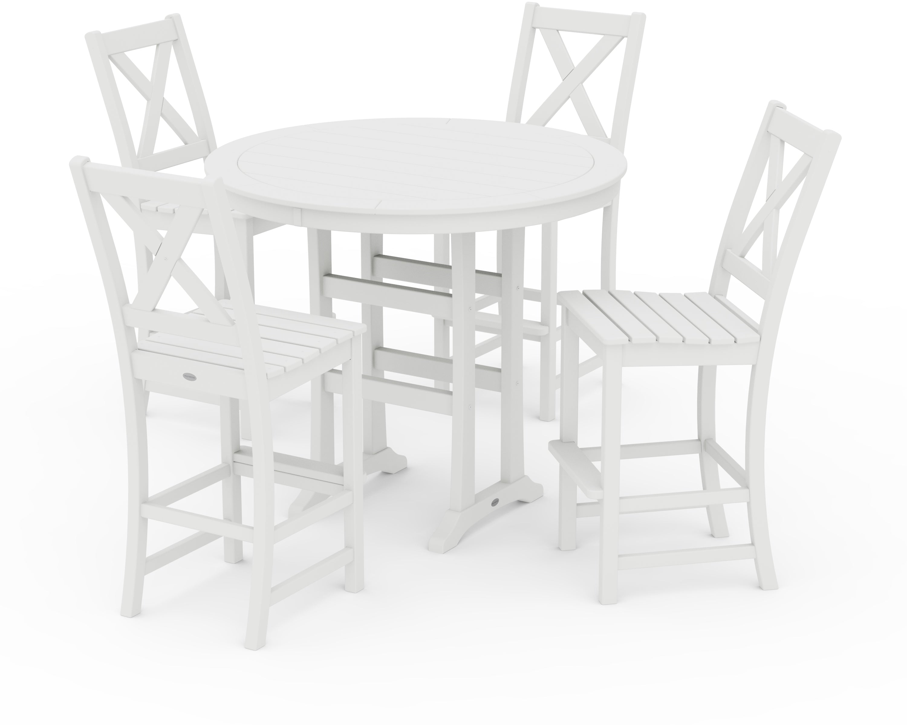 POLYWOOD® Braxton 5-Piece Nautical Trestle Arm Chair Bar Set in White