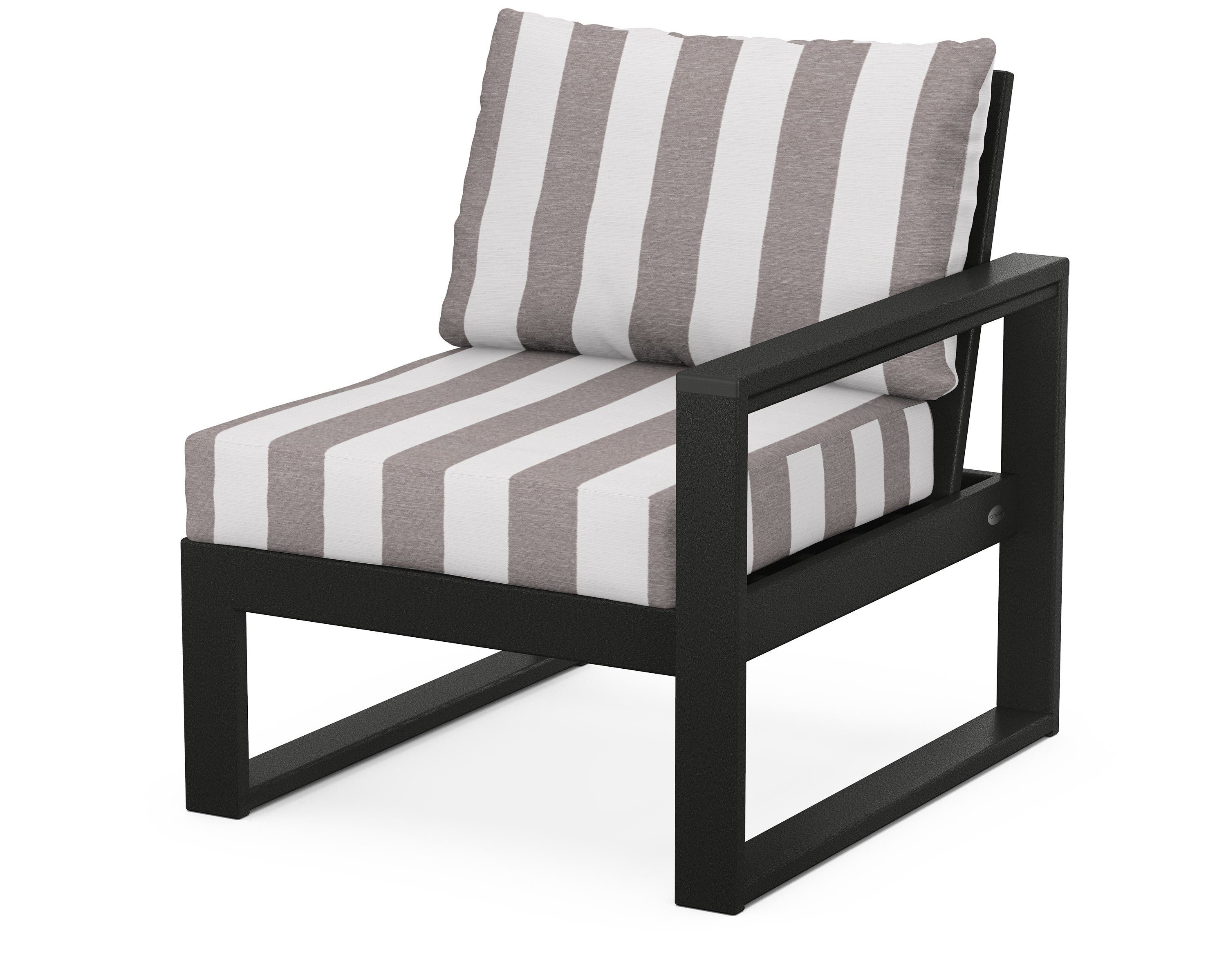 POLYWOOD® EDGE Modular Right Arm Chair in Black / Cabana Stripe Grey Mist