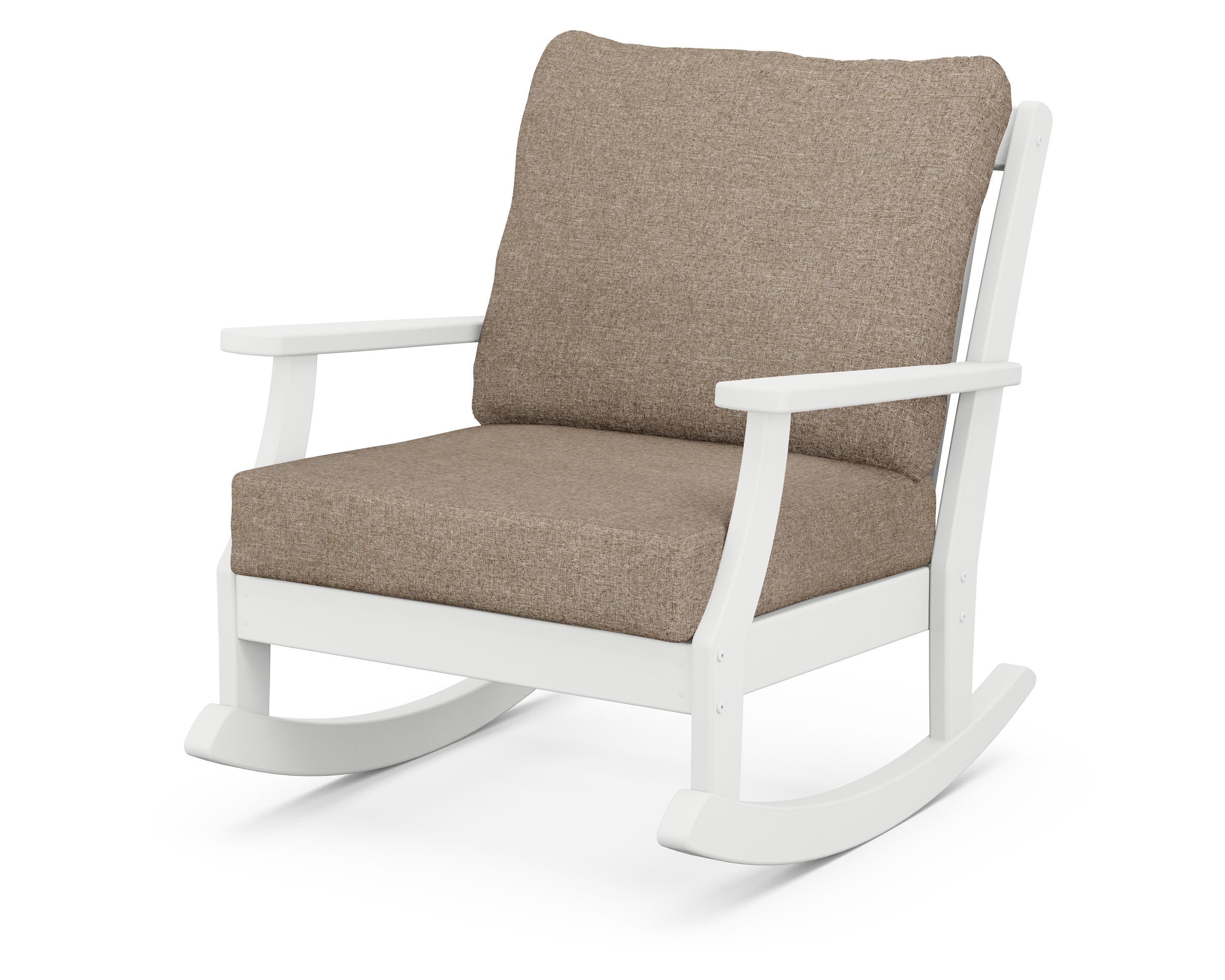 POLYWOOD® Braxton Deep Seating Rocking Chair in White / Spiced Burlap