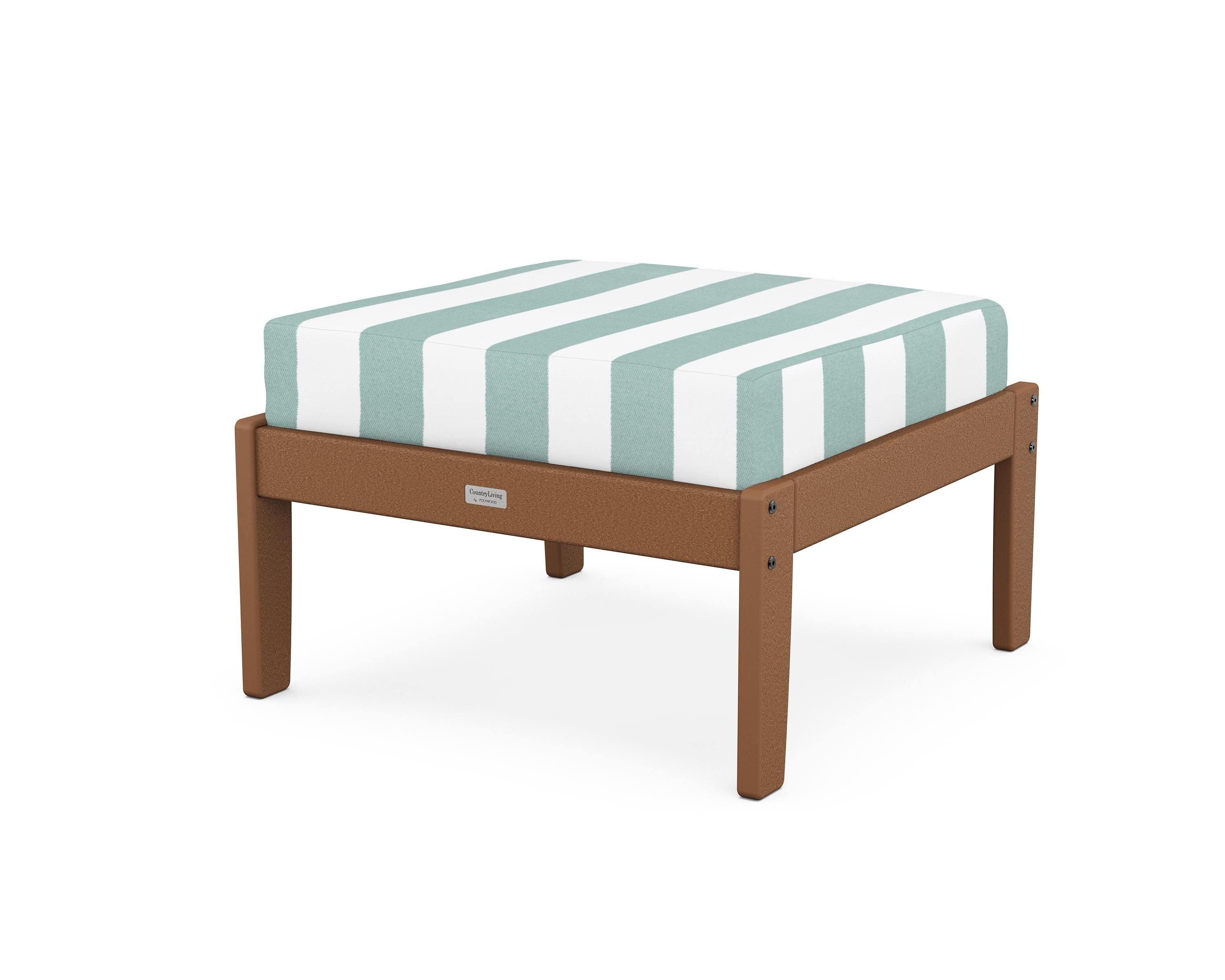 Country Living Cottage Deep Seating Ottoman in Teak / Cabana Stripe Glacier Spa