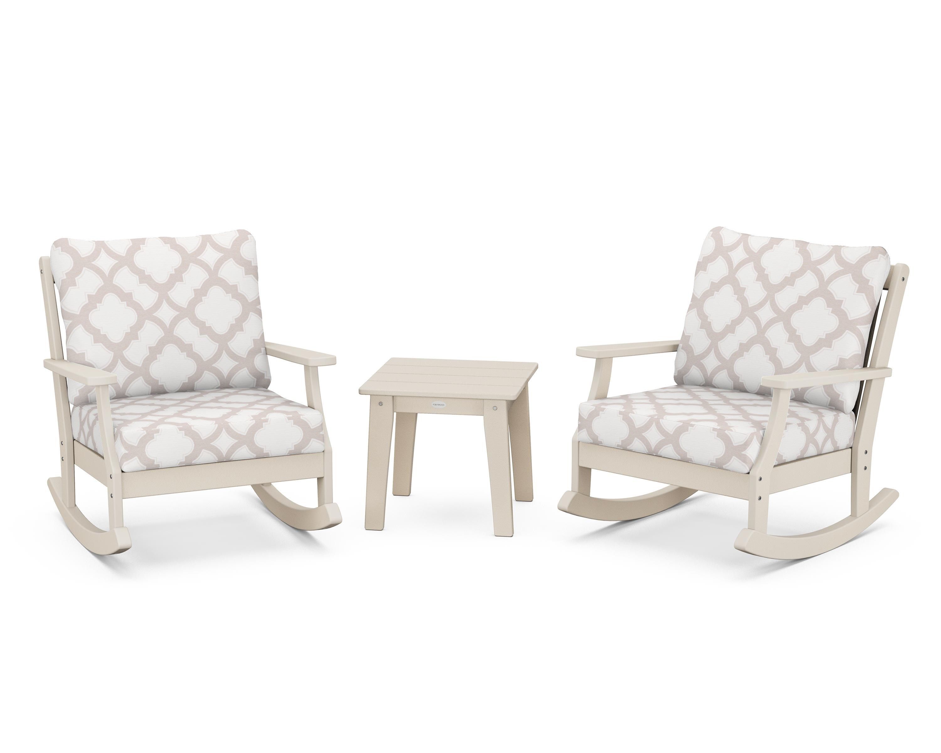 POLYWOOD® Braxton 3-Piece Deep Seating Rocker Set in Sand / Trellis Dune Burlap
