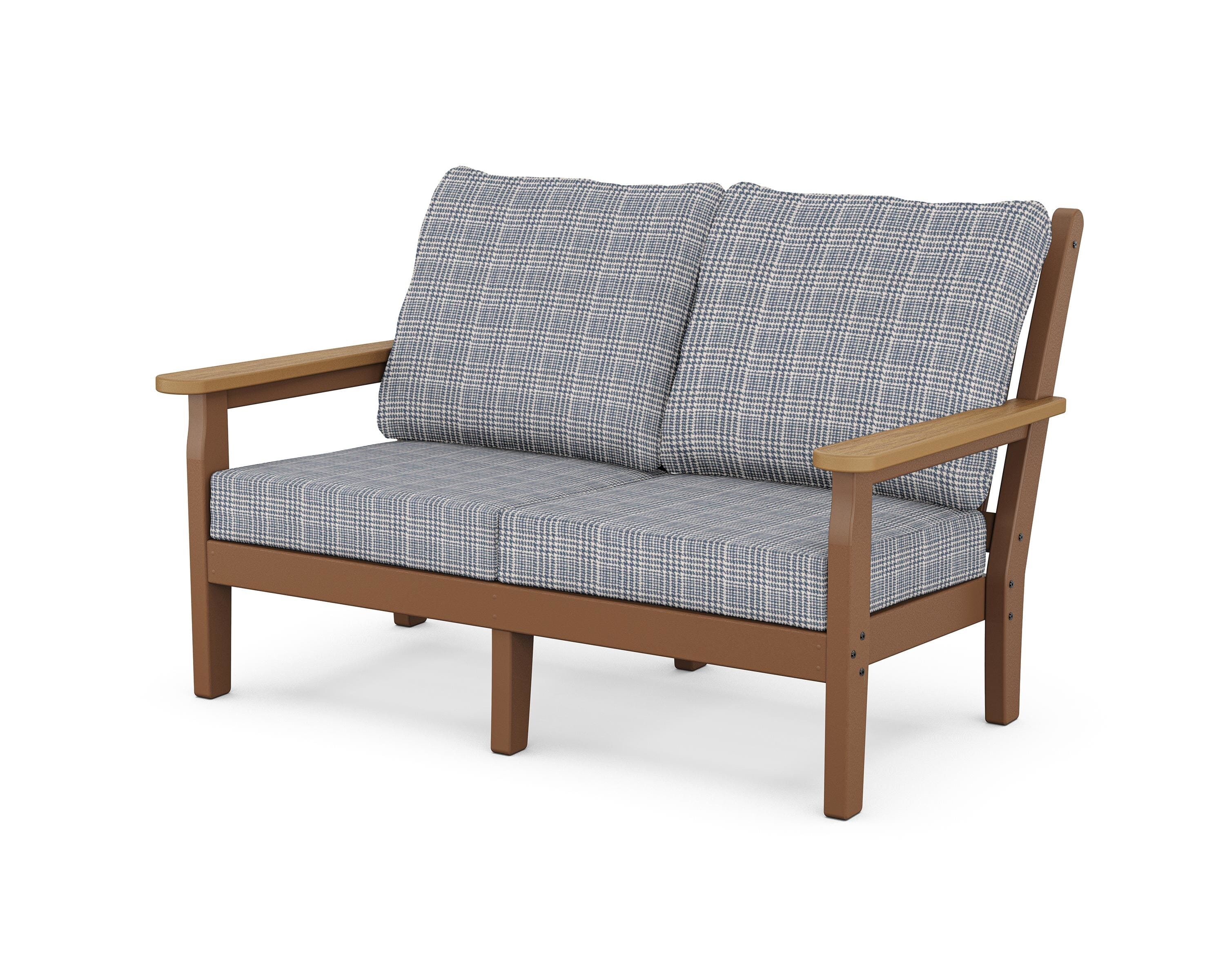 POLYWOOD® Chippendale Deep Seating Loveseat in Teak / Natural / Houndstooth Sky Blue