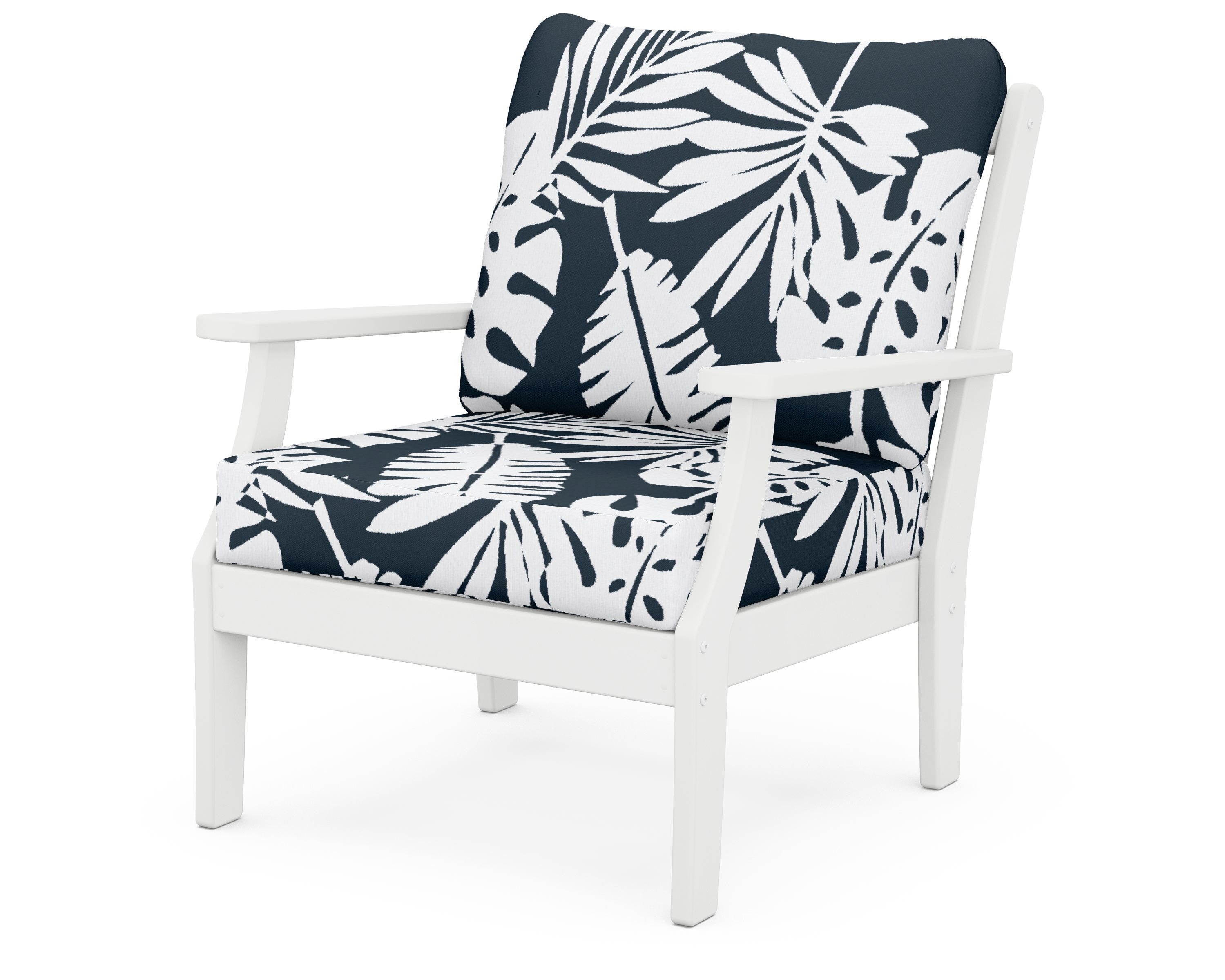 POLYWOOD® Braxton Deep Seating Chair in White / Leaf Marine Indigo