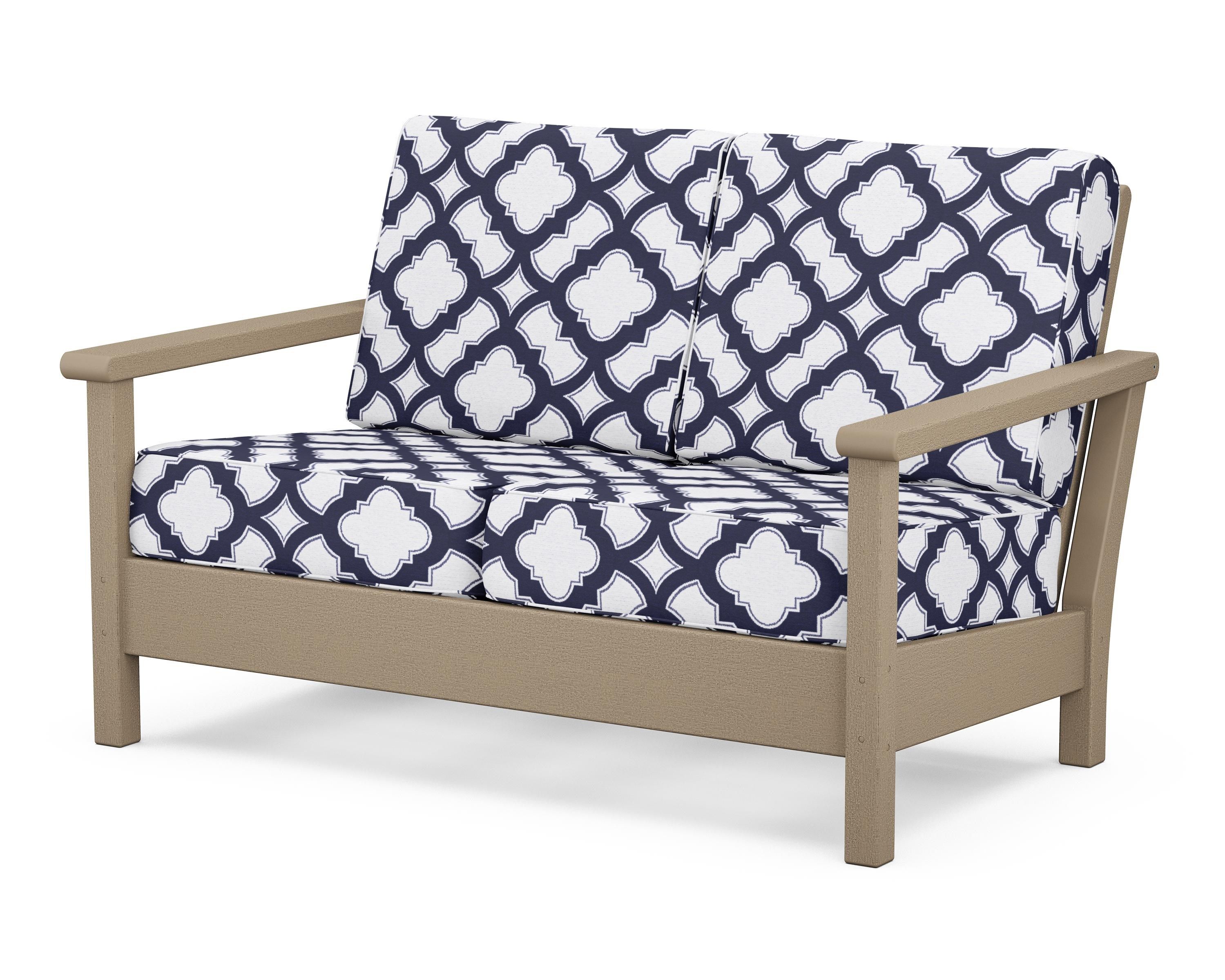 POLYWOOD® Harbour Deep Seating Loveseat in Vintage Sahara / Trellis Navy