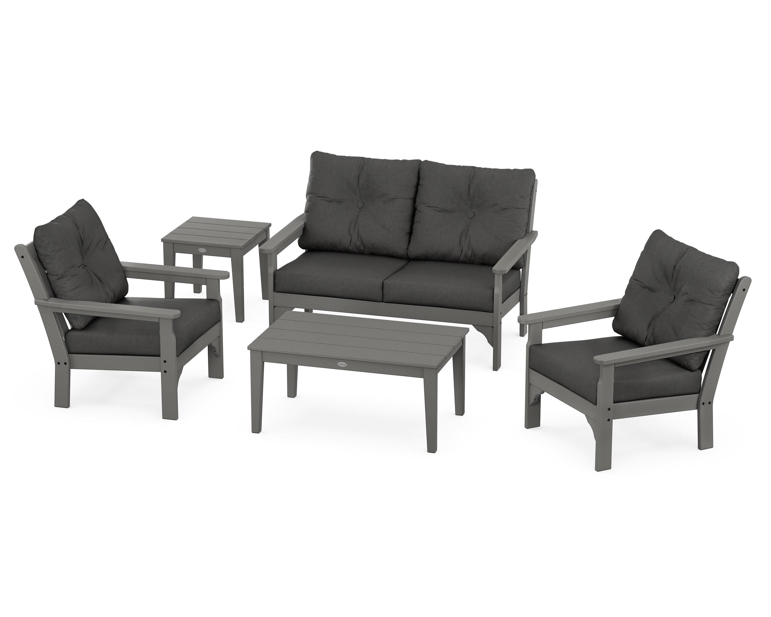 POLYWOOD® Vineyard 5-Piece Deep Seating Set in Slate Grey / Spectrum Carbon