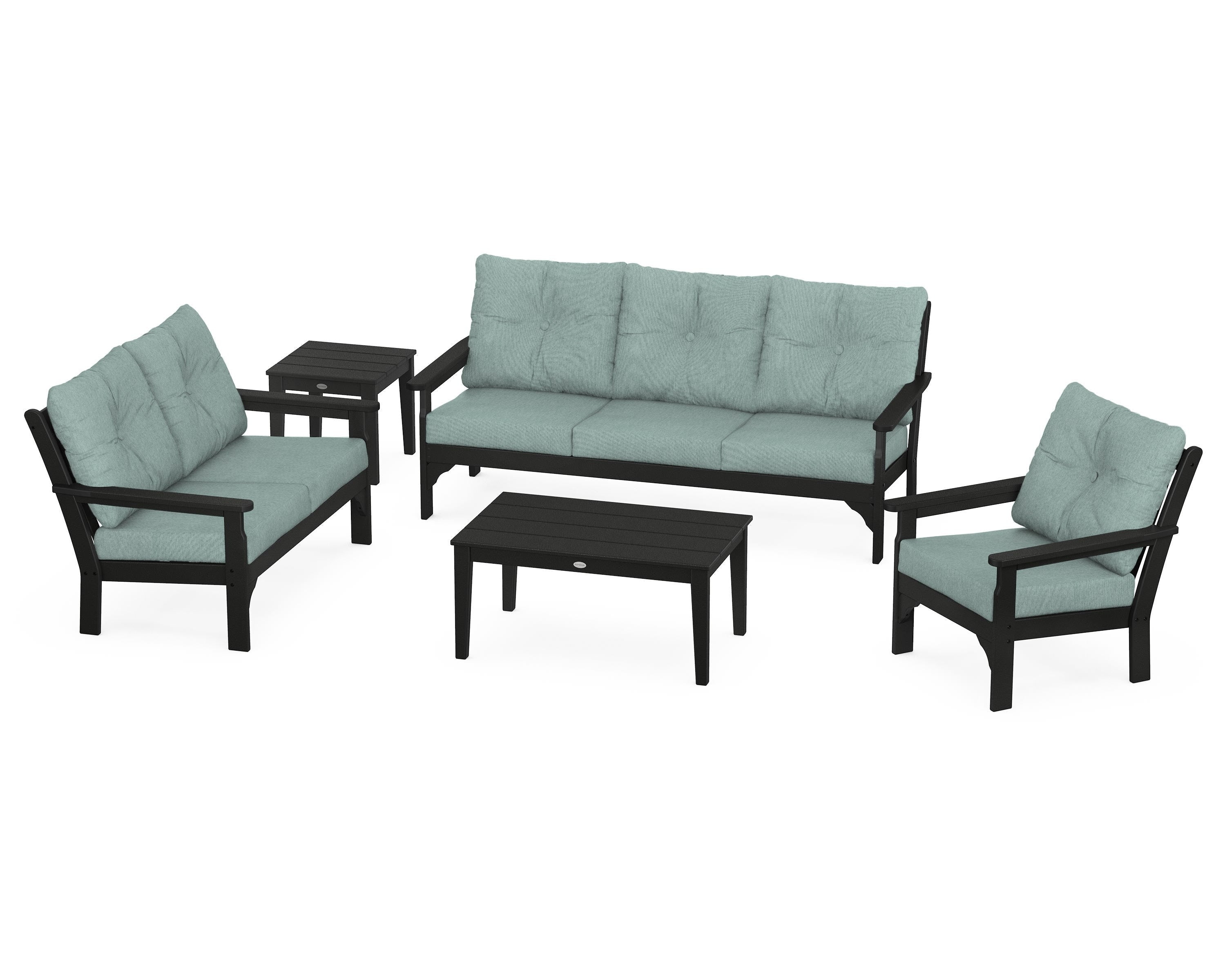 POLYWOOD® Vineyard 5 Piece Deep Seating Set in Black / Glacier Spa