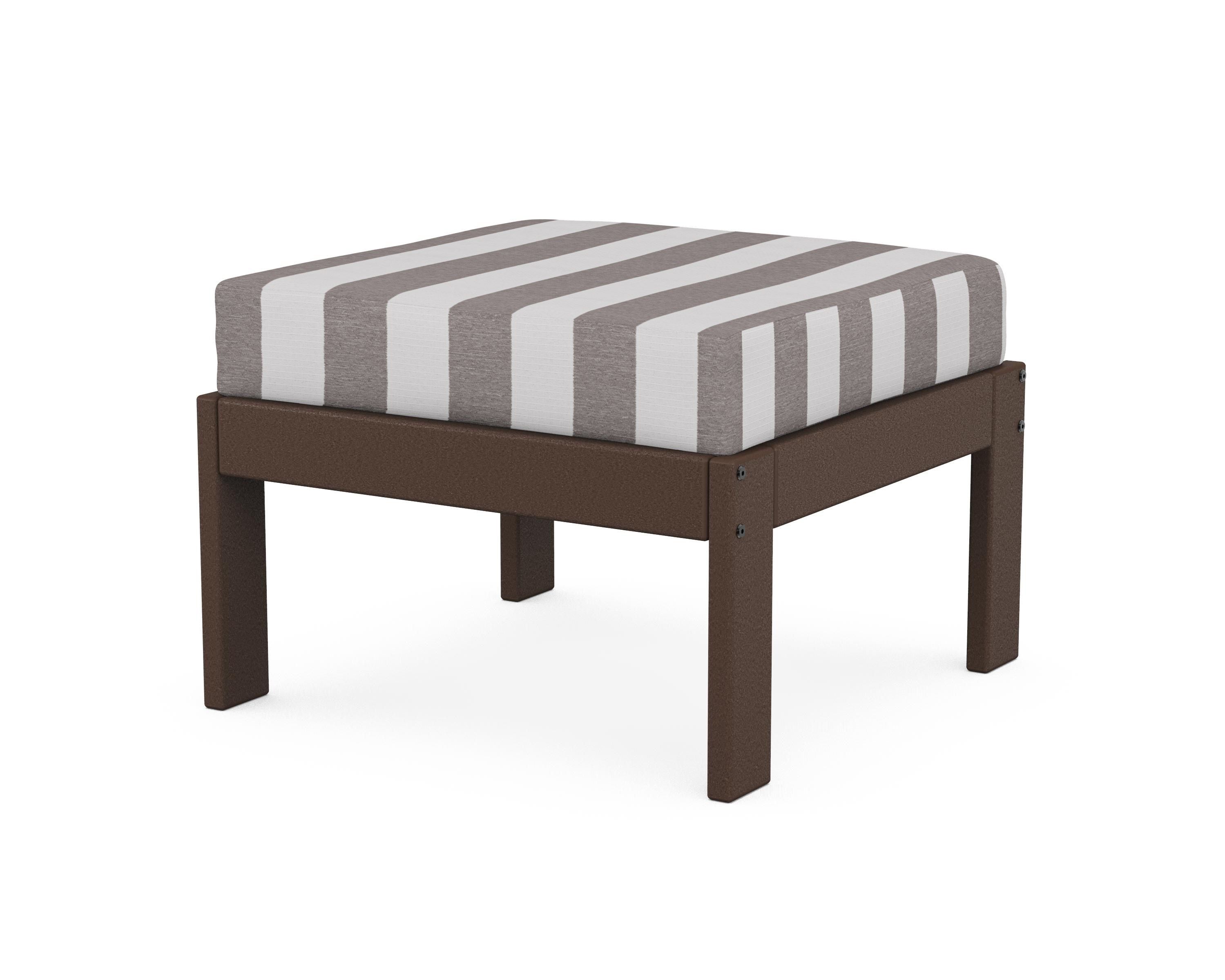 POLYWOOD® Vineyard Modular Ottoman in Mahogany / Cabana Stripe Grey Mist