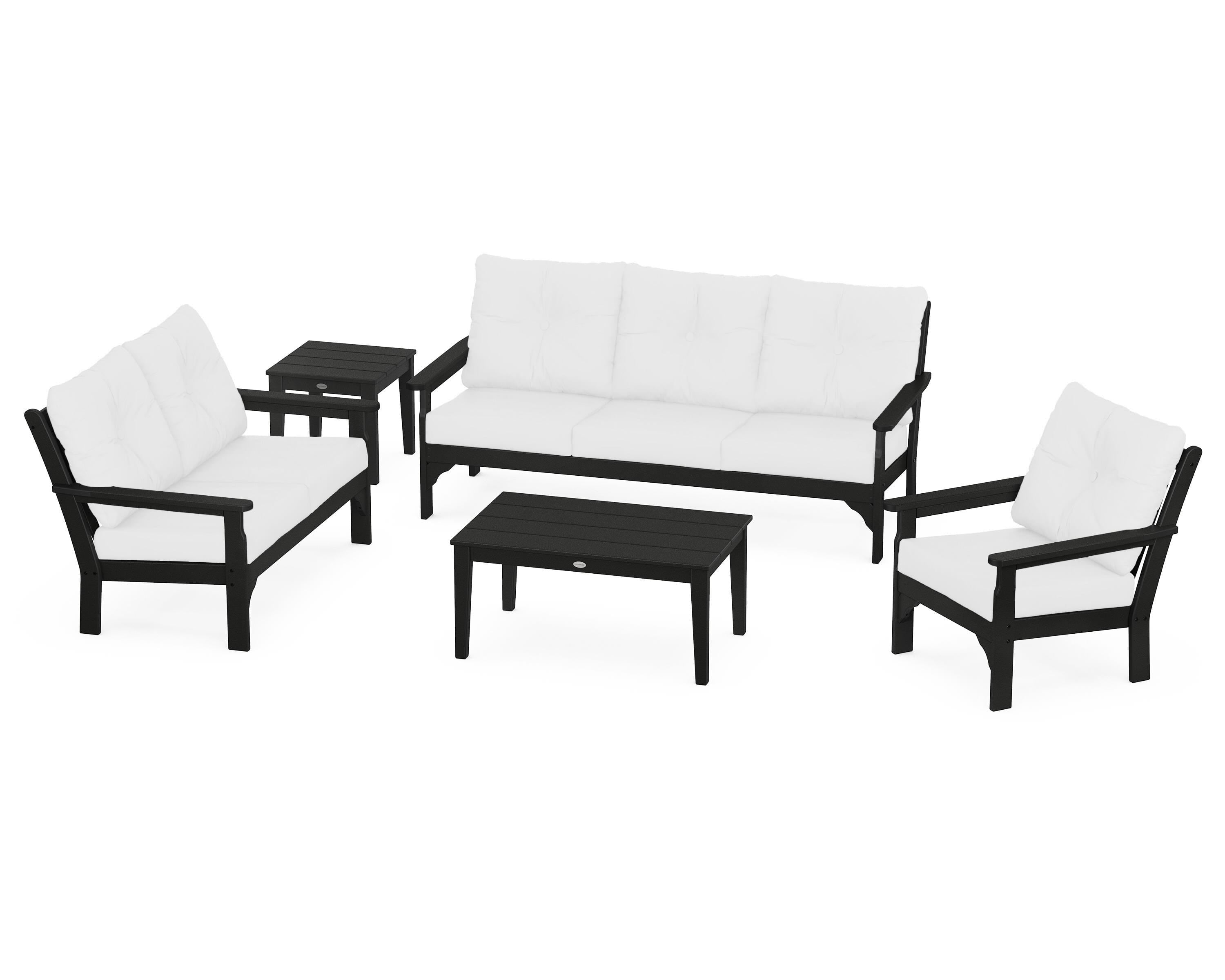 POLYWOOD® Vineyard 5 Piece Deep Seating Set in Black / Natural