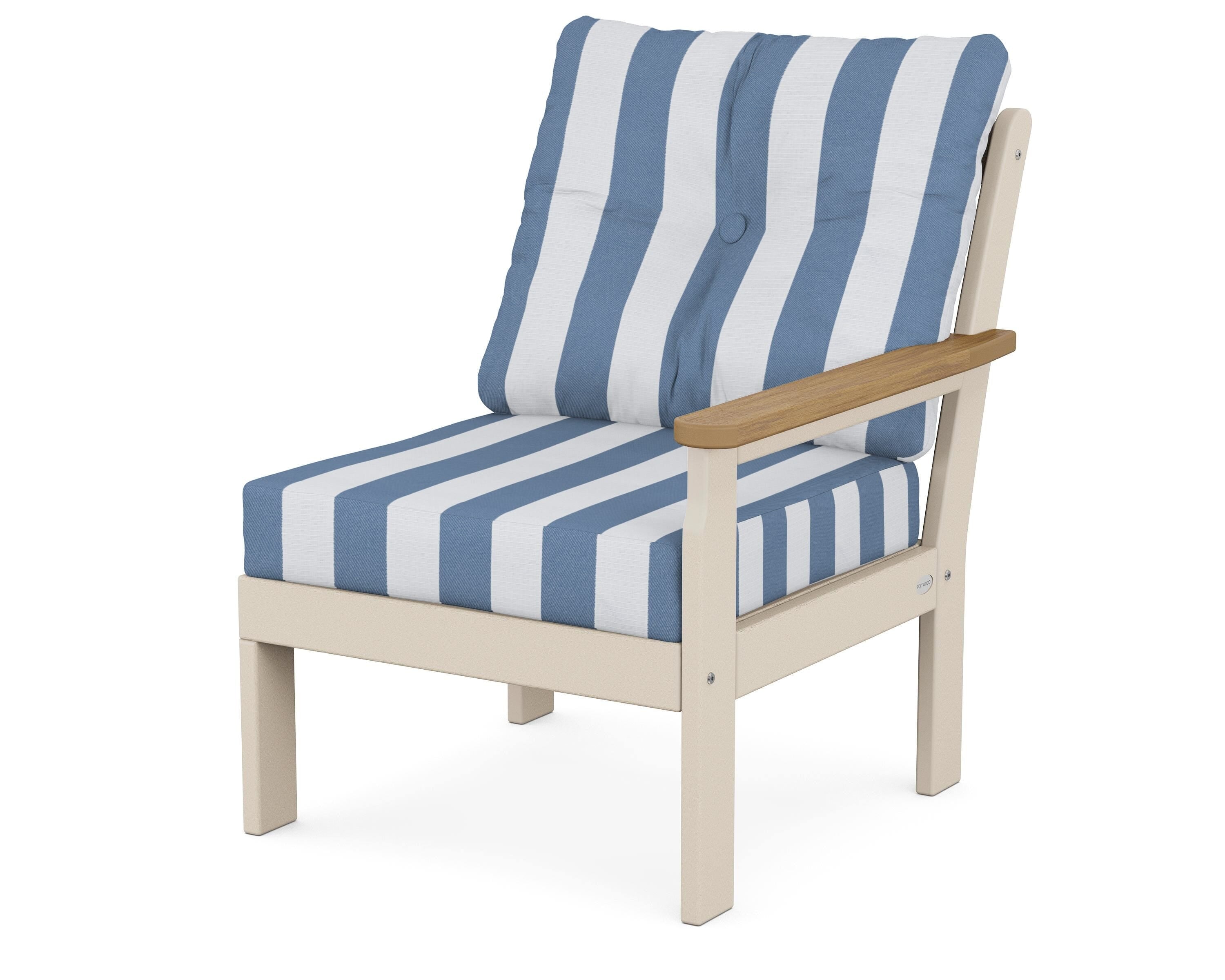 POLYWOOD® Vineyard Modular Right Arm Chair in Sand / Natural / Cabana Stripe Sky Blue