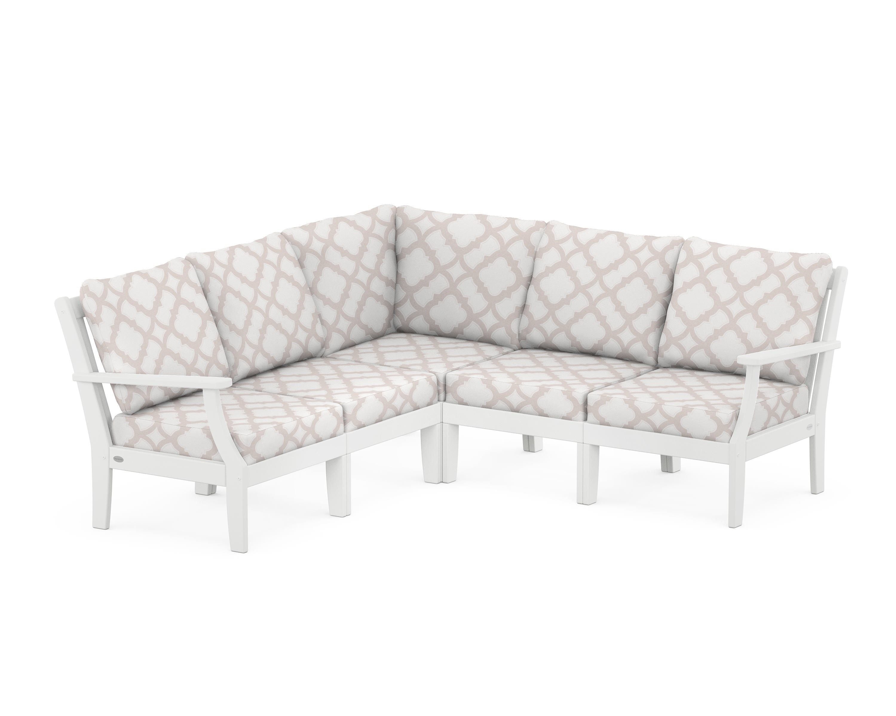 POLYWOOD® Braxton Modular 5-Piece Deep Seating Set in White / Trellis Dune Burlap