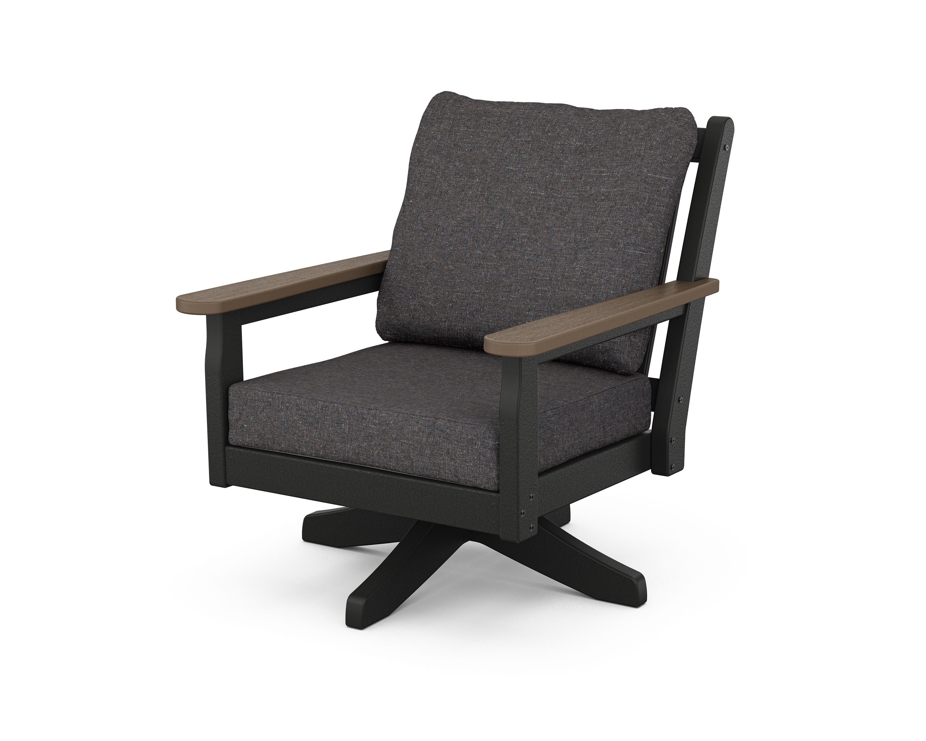 POLYWOOD® Chippendale Deep Seating Swivel Chair in Black / Kona / Ash Charcoal