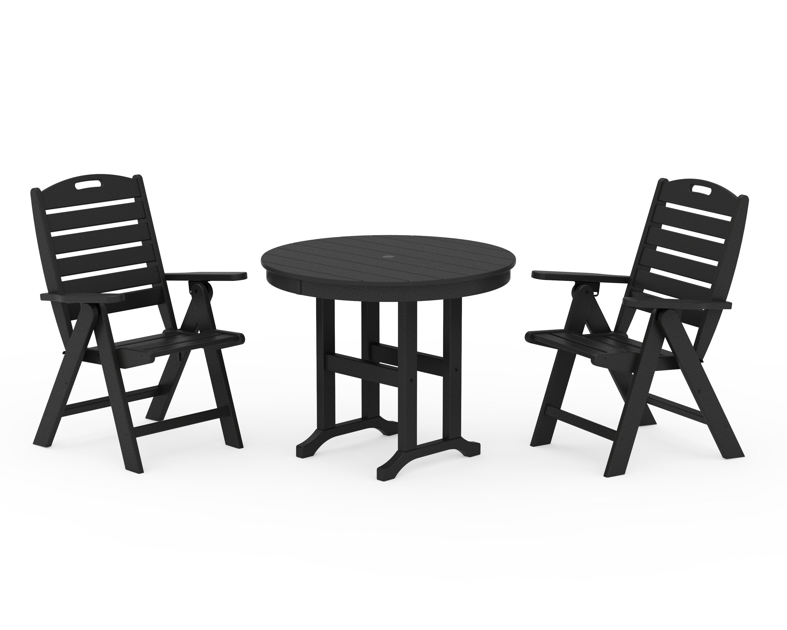 POLYWOOD® Nautical Folding Highback Chair 3-Piece Round Dining Set in Black