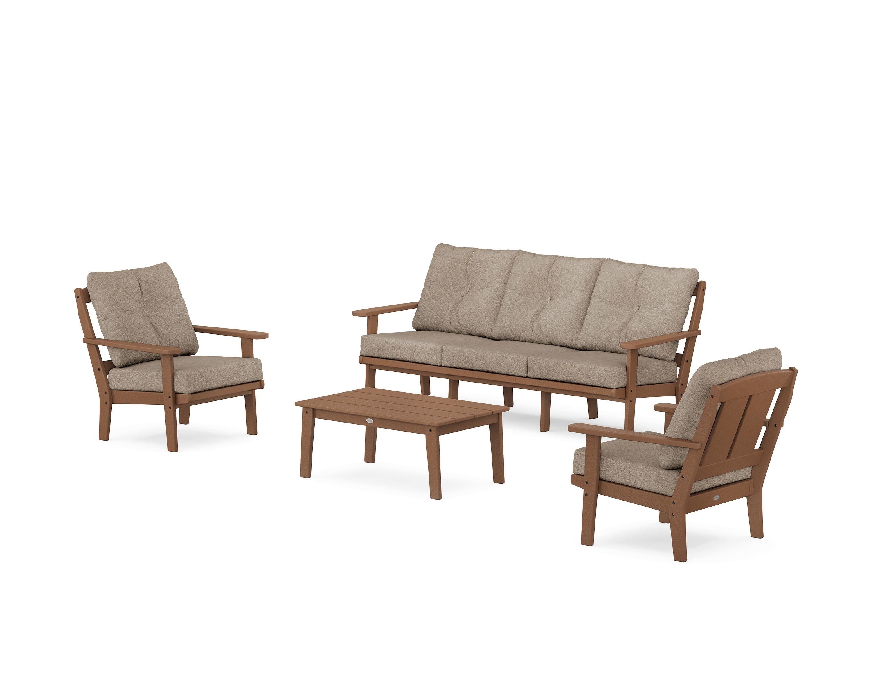 POLYWOOD® Mission 4-Piece Deep Seating Set with Sofa in Teak / Spiced Burlap