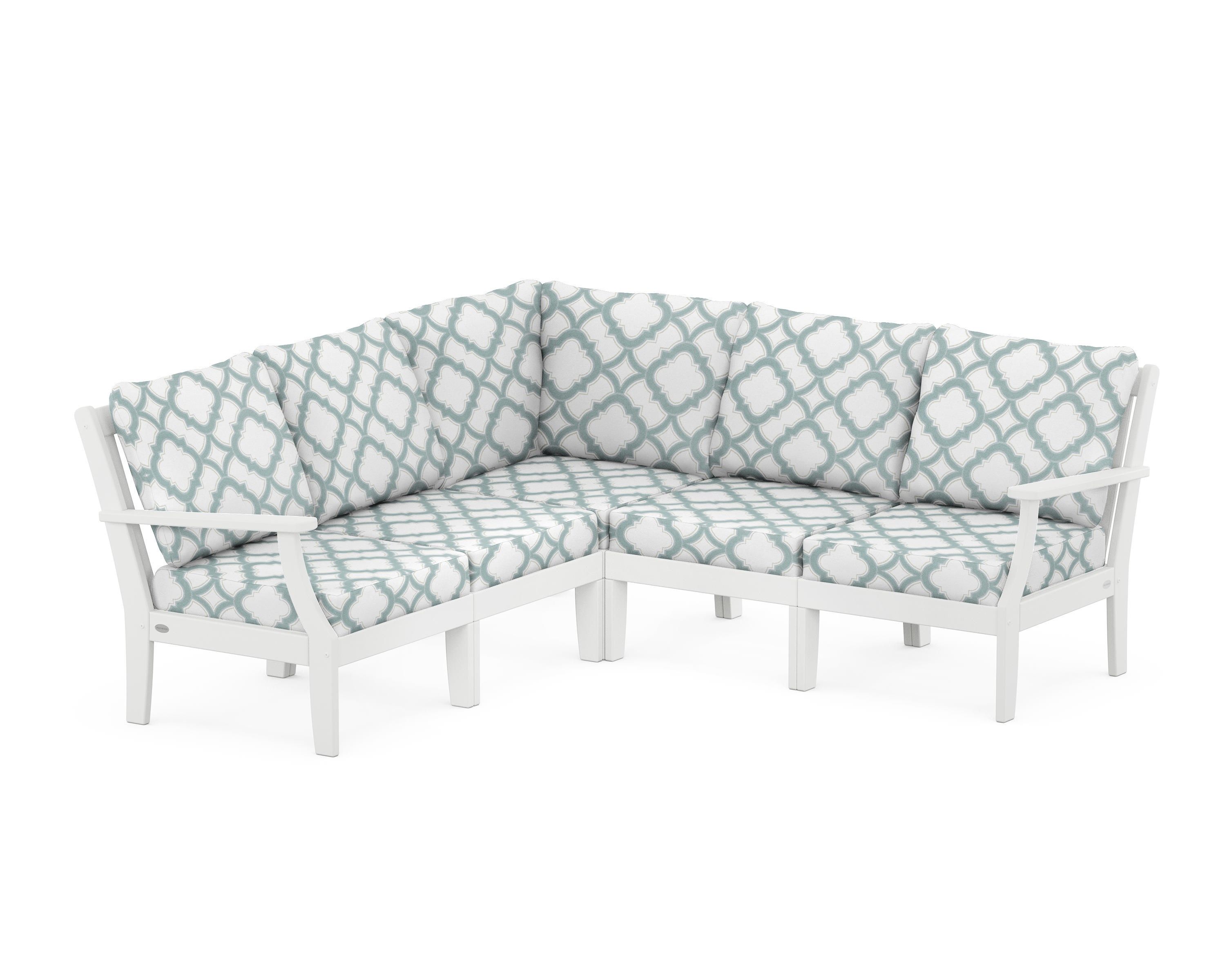 POLYWOOD® Braxton Modular 5-Piece Deep Seating Set in White / Trellis Glacier Spa
