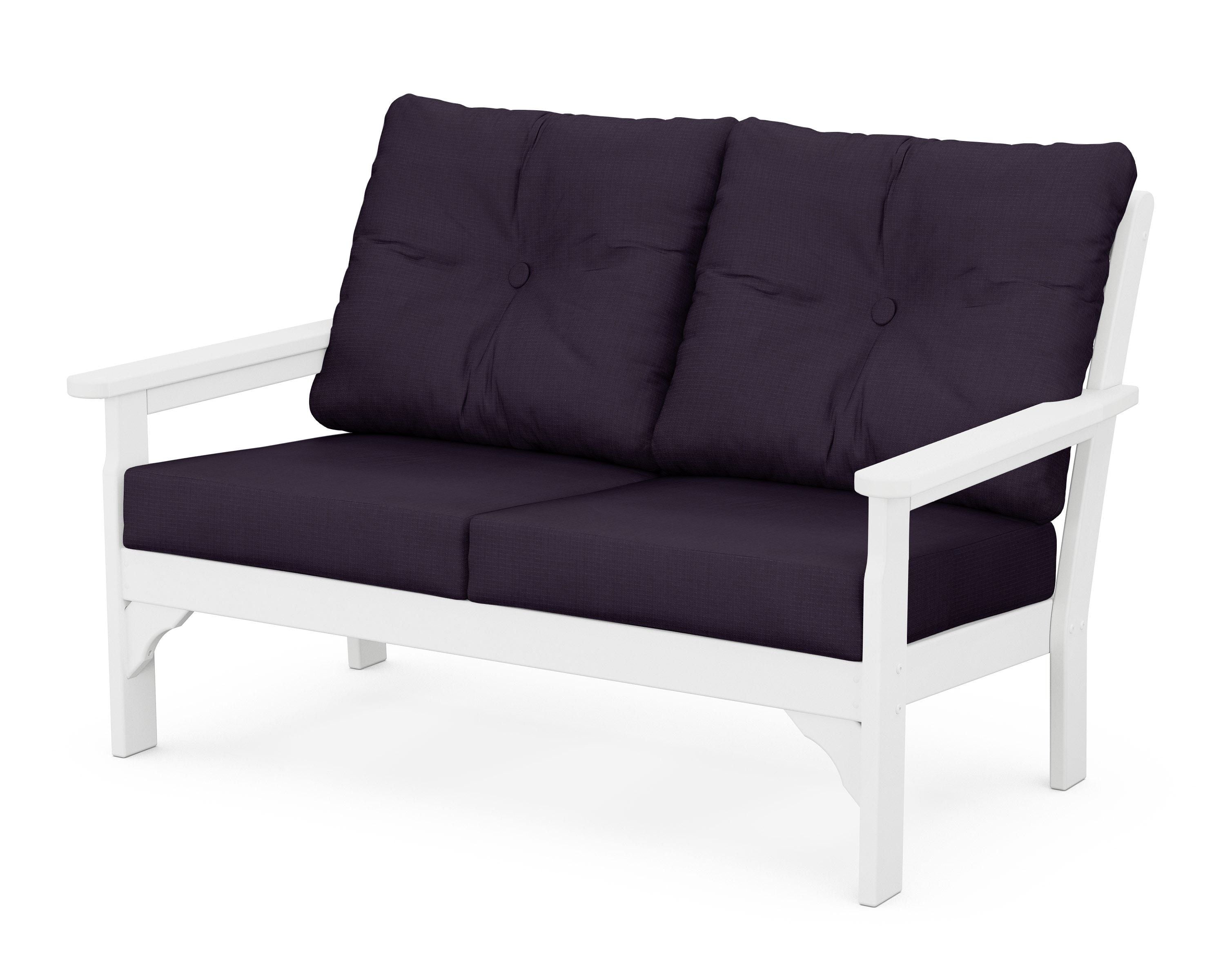 POLYWOOD® Vineyard Deep Seating Loveseat in White / Navy Linen