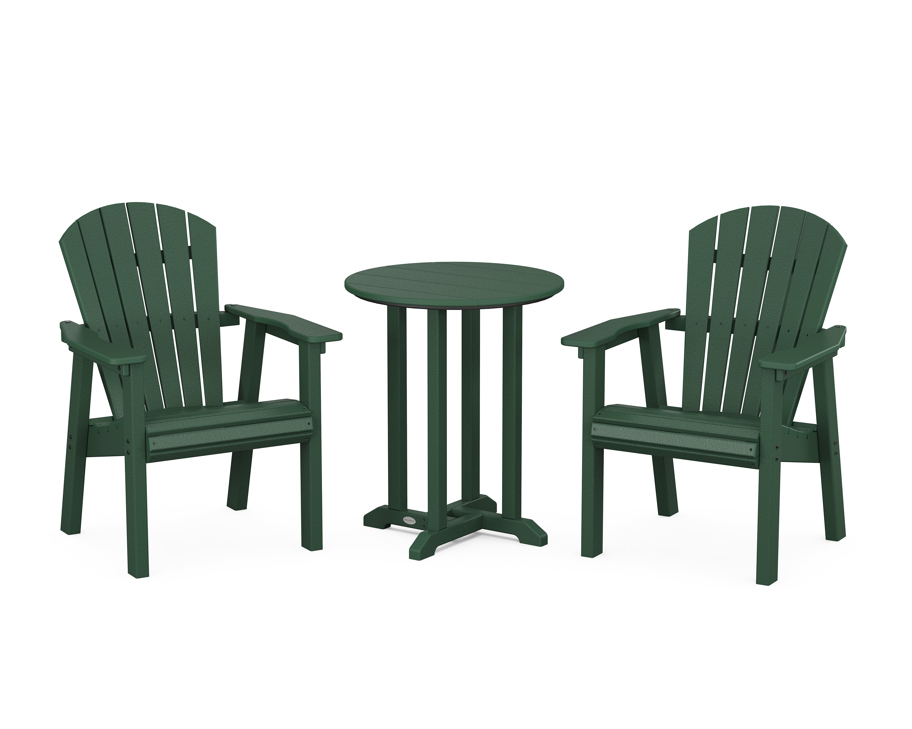 POLYWOOD® Seashell 3-Piece Round Farmhouse Bistro Dining Set in Green