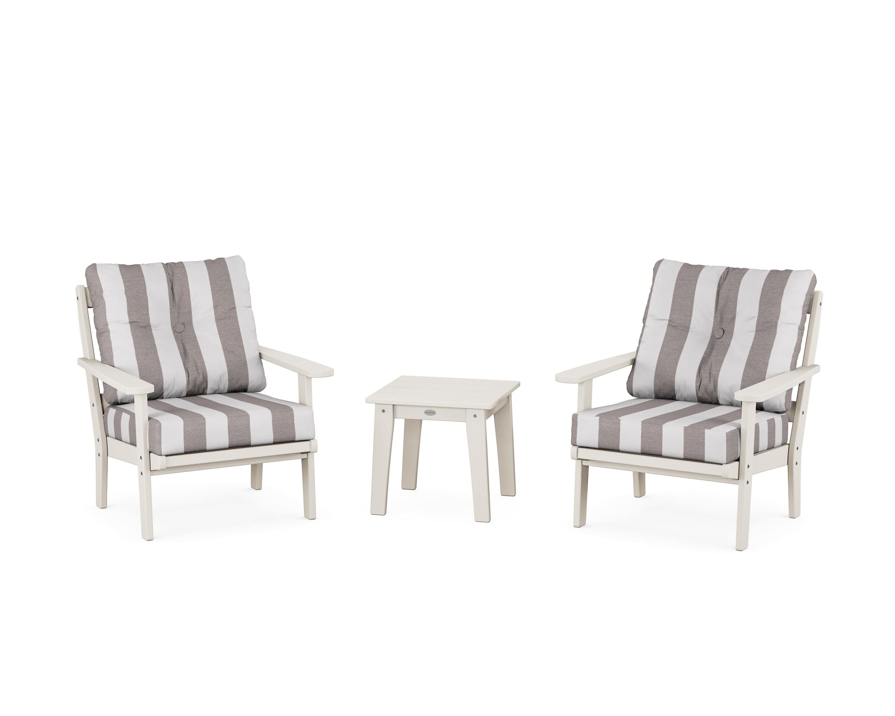 POLYWOOD® Mission 3-Piece Deep Seating Set in Sand / Cabana Stripe Grey Mist