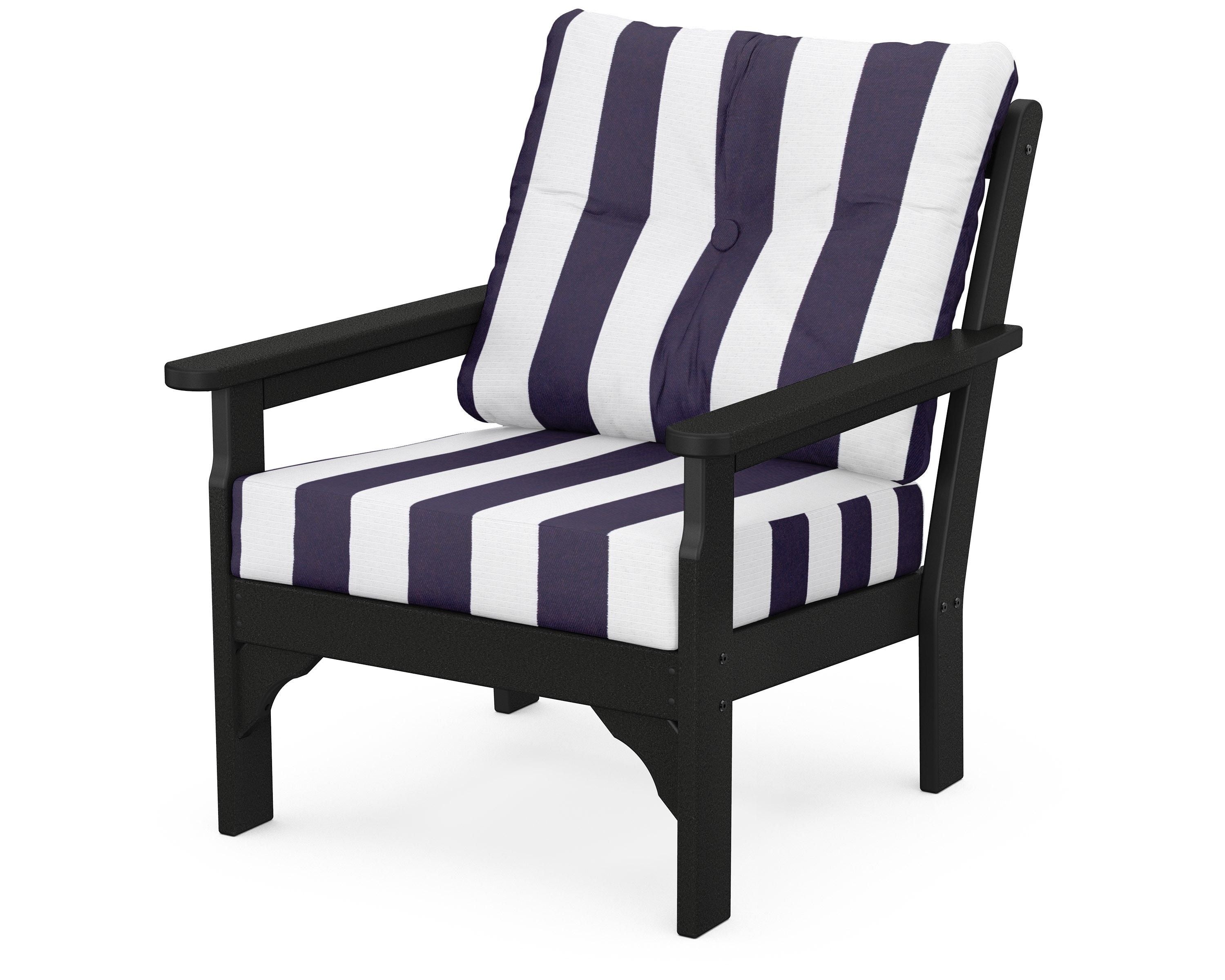 POLYWOOD® Vineyard Deep Seating Chair in Black / Cabana Stripe Navy