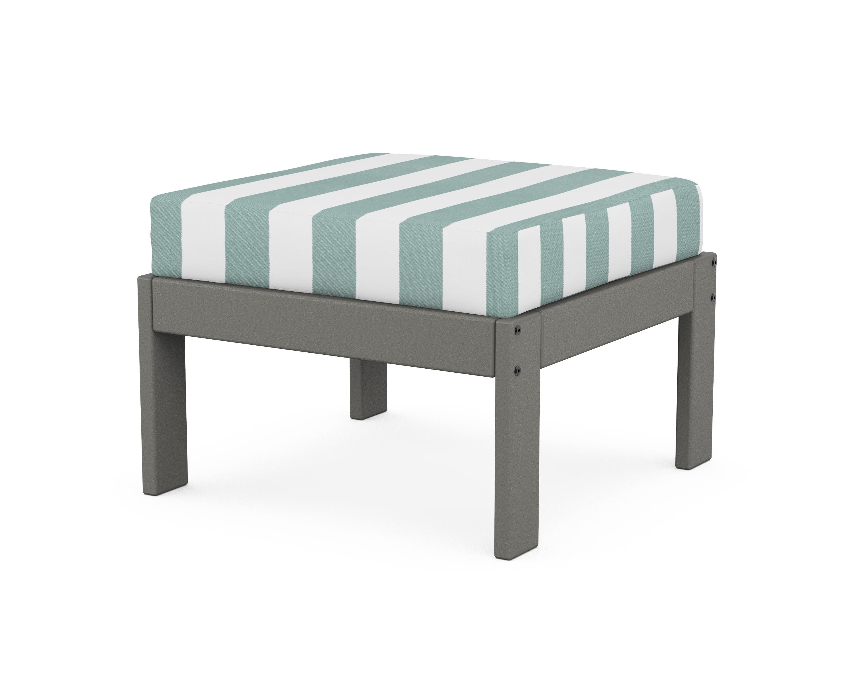 POLYWOOD® Vineyard Modular Ottoman in Slate Grey / Cabana Stripe Glacier Spa