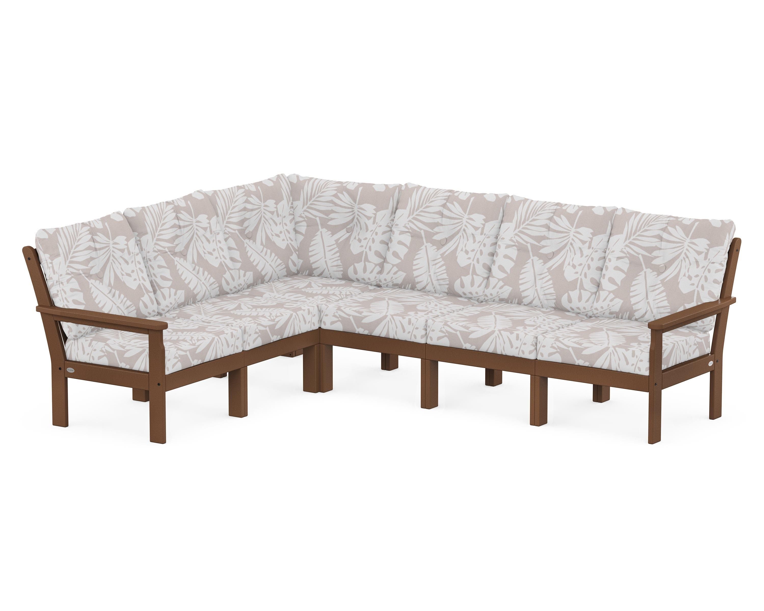 POLYWOOD® Vineyard 6-Piece Sectional in Teak / Leaf Dune Burlap
