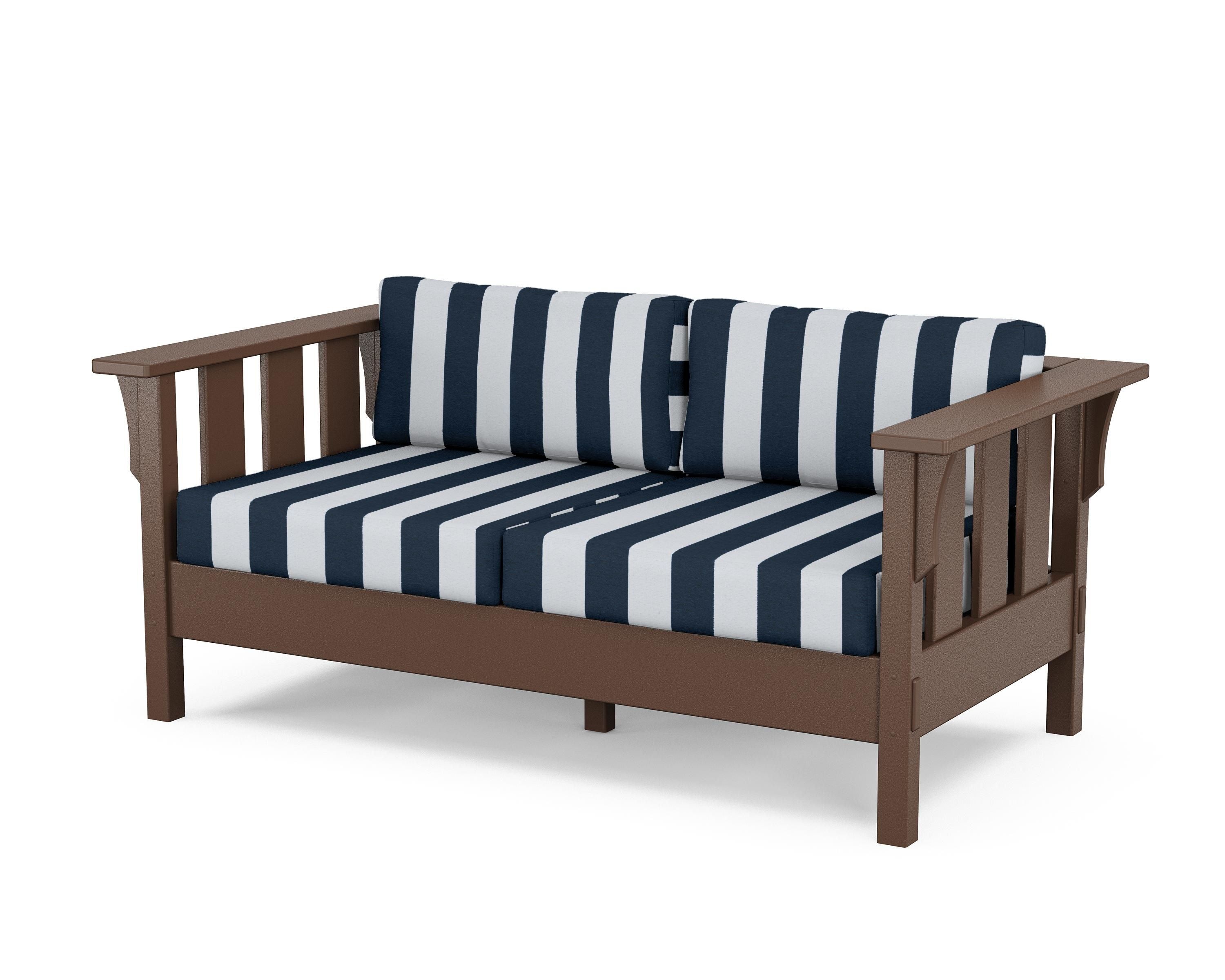 Martha Stewart by POLYWOOD® Acadia Deep Seating Loveseat in Mahogany / Cabana Stripe Marine Indigo