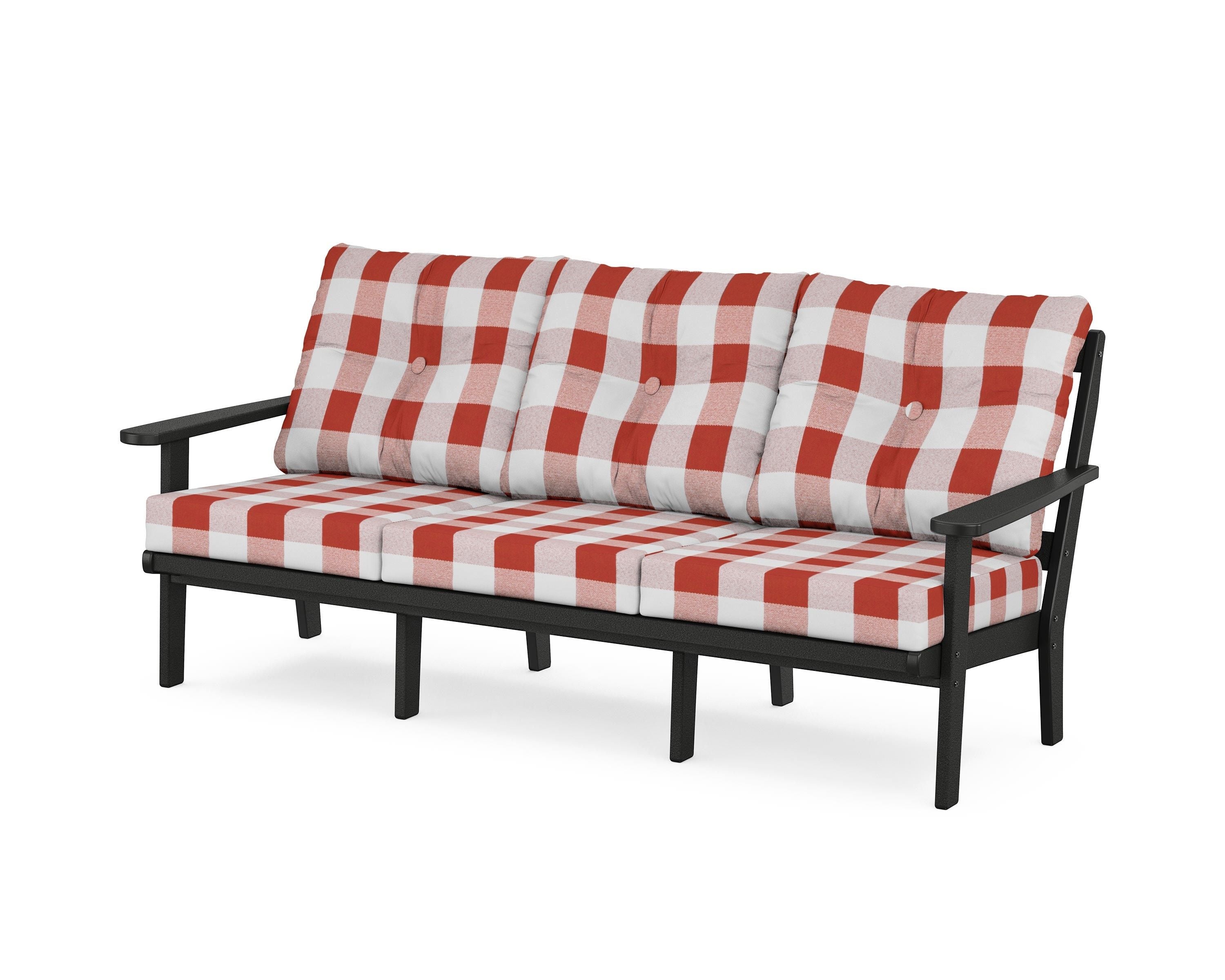 POLYWOOD® Mission Deep Seating Sofa in Black / Buffalo Plaid Crimson