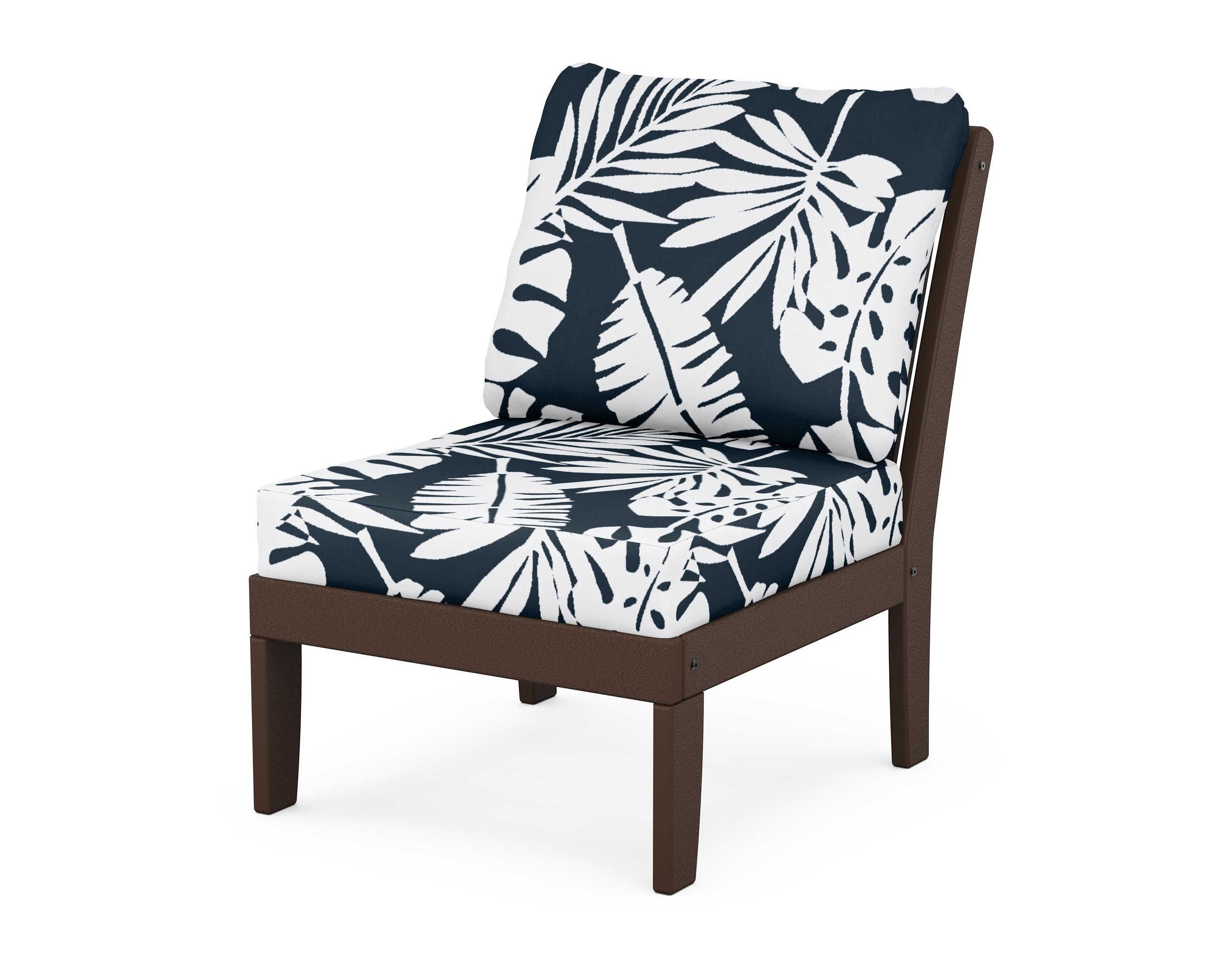 POLYWOOD® Braxton Modular Armless Chair in Mahogany / Leaf Marine Indigo