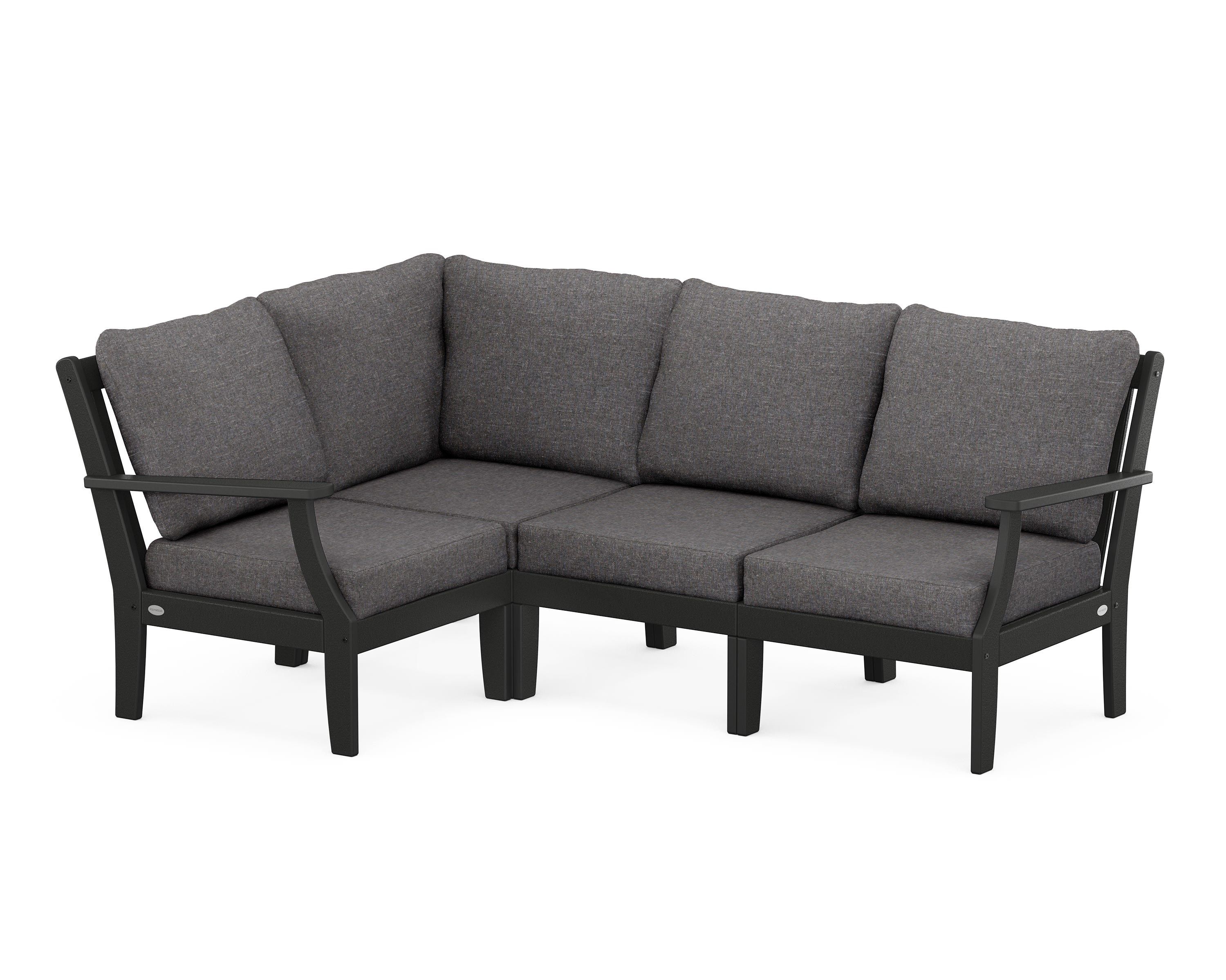 POLYWOOD® Braxton Modular 4-Piece Deep Seating Set in Black / Ash Charcoal