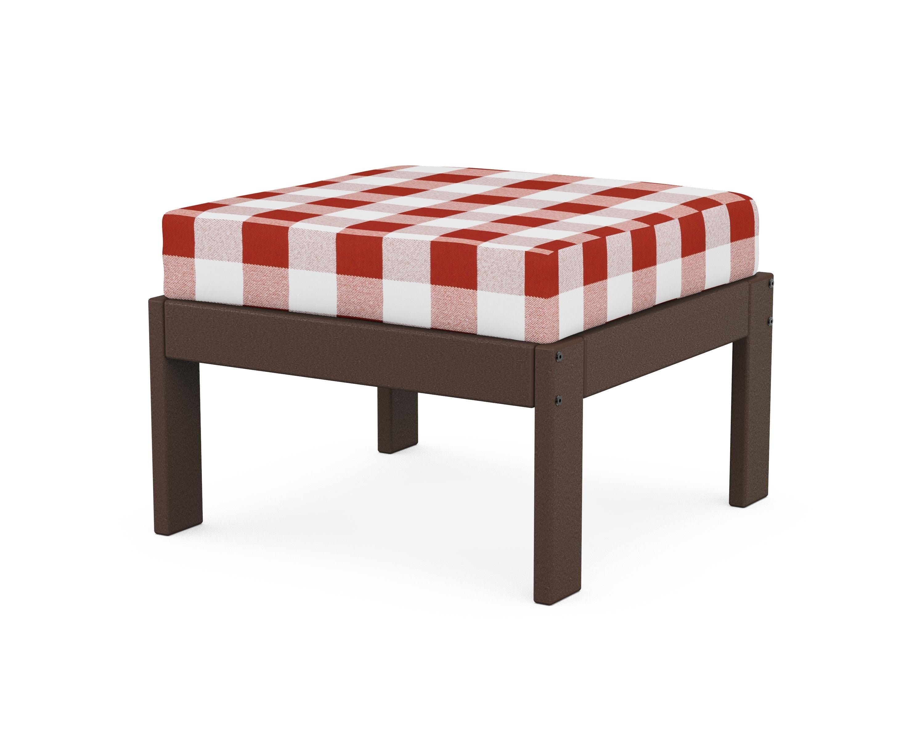 POLYWOOD® Vineyard Modular Ottoman in Mahogany / Buffalo Plaid Crimson