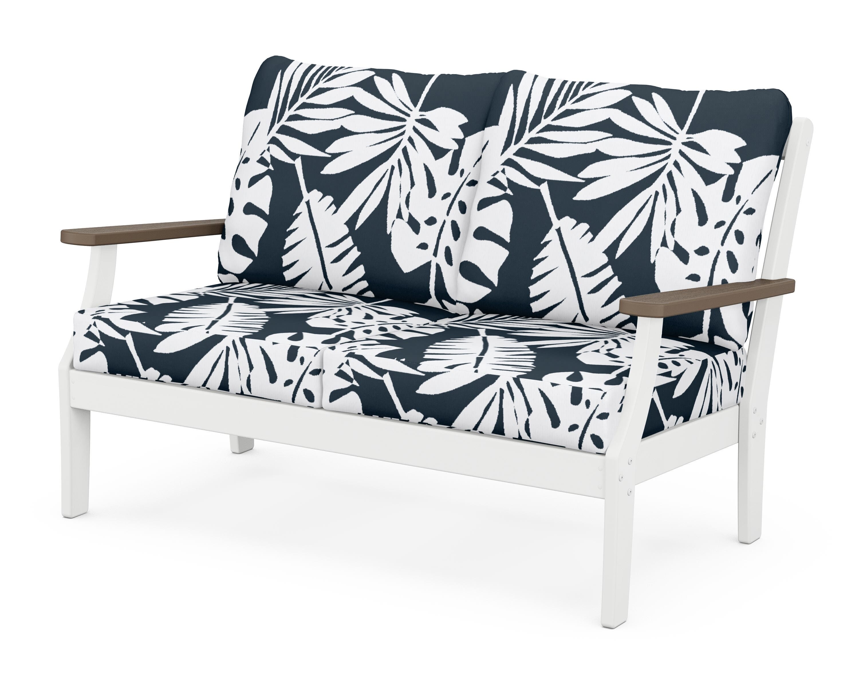 POLYWOOD® Braxton Deep Seating Loveseat in White / Kona / Leaf Marine Indigo