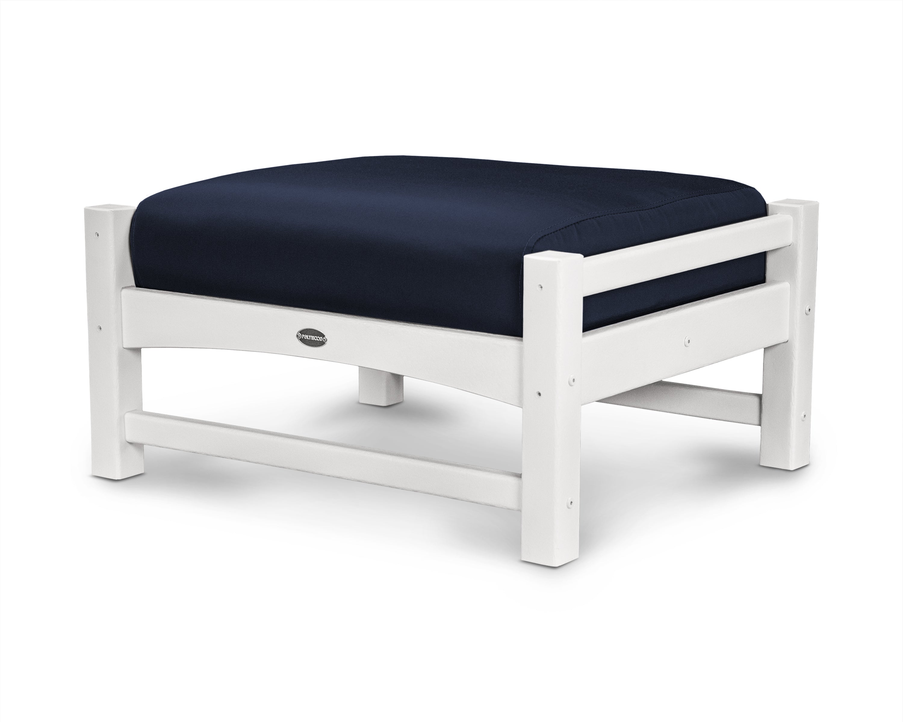 POLYWOOD® Club Ottoman in White / Navy