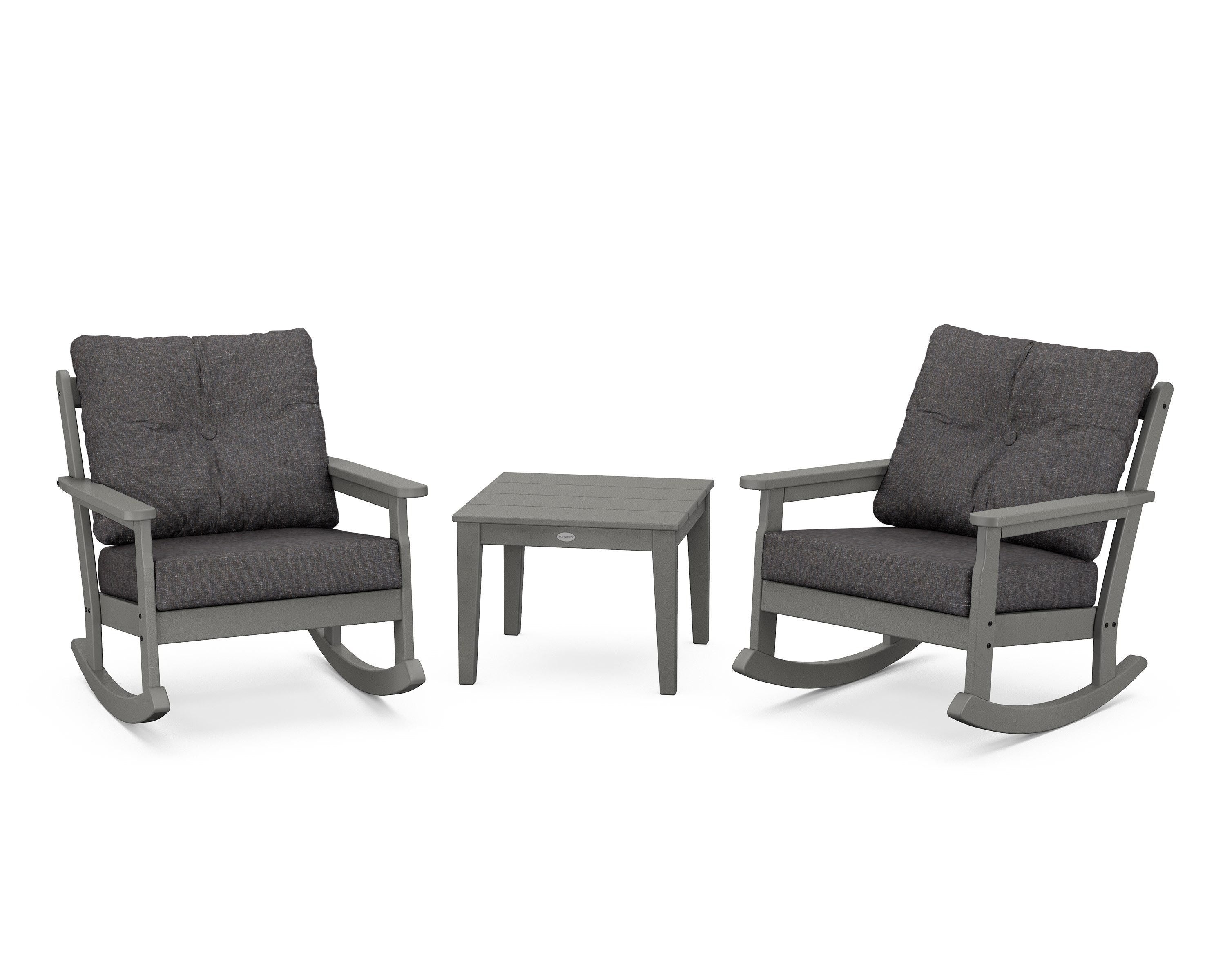POLYWOOD® Vineyard 3-Piece Deep Seating Rocker Set in Slate Grey / Ash Charcoal
