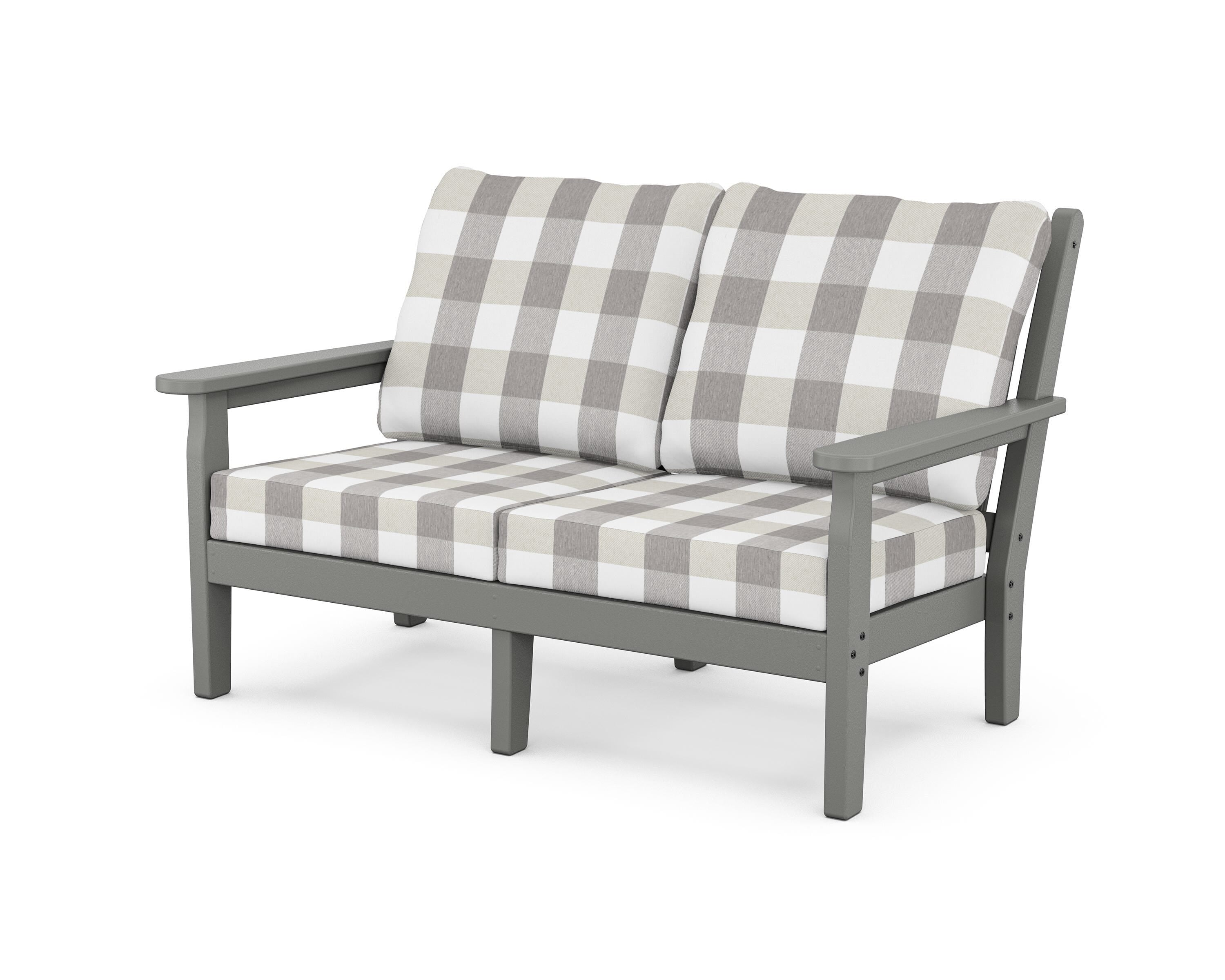 POLYWOOD® Chippendale Deep Seating Loveseat in Slate Grey / Buffalo Plaid Grey Mist