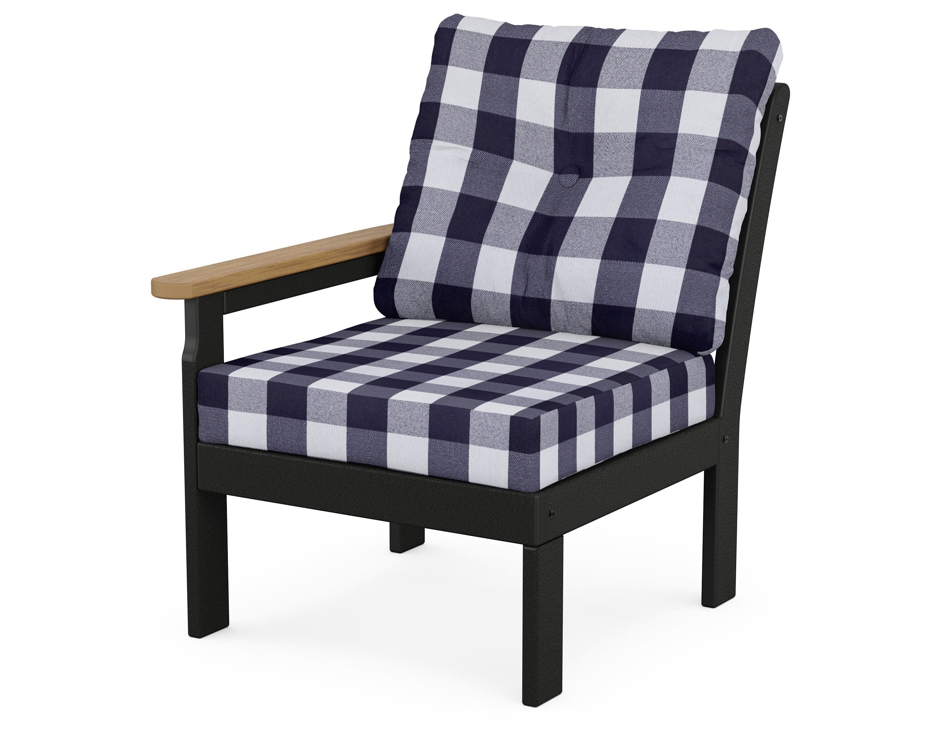 POLYWOOD® Vineyard Modular Left Arm Chair in Black / Natural / Buffalo Plaid Navy