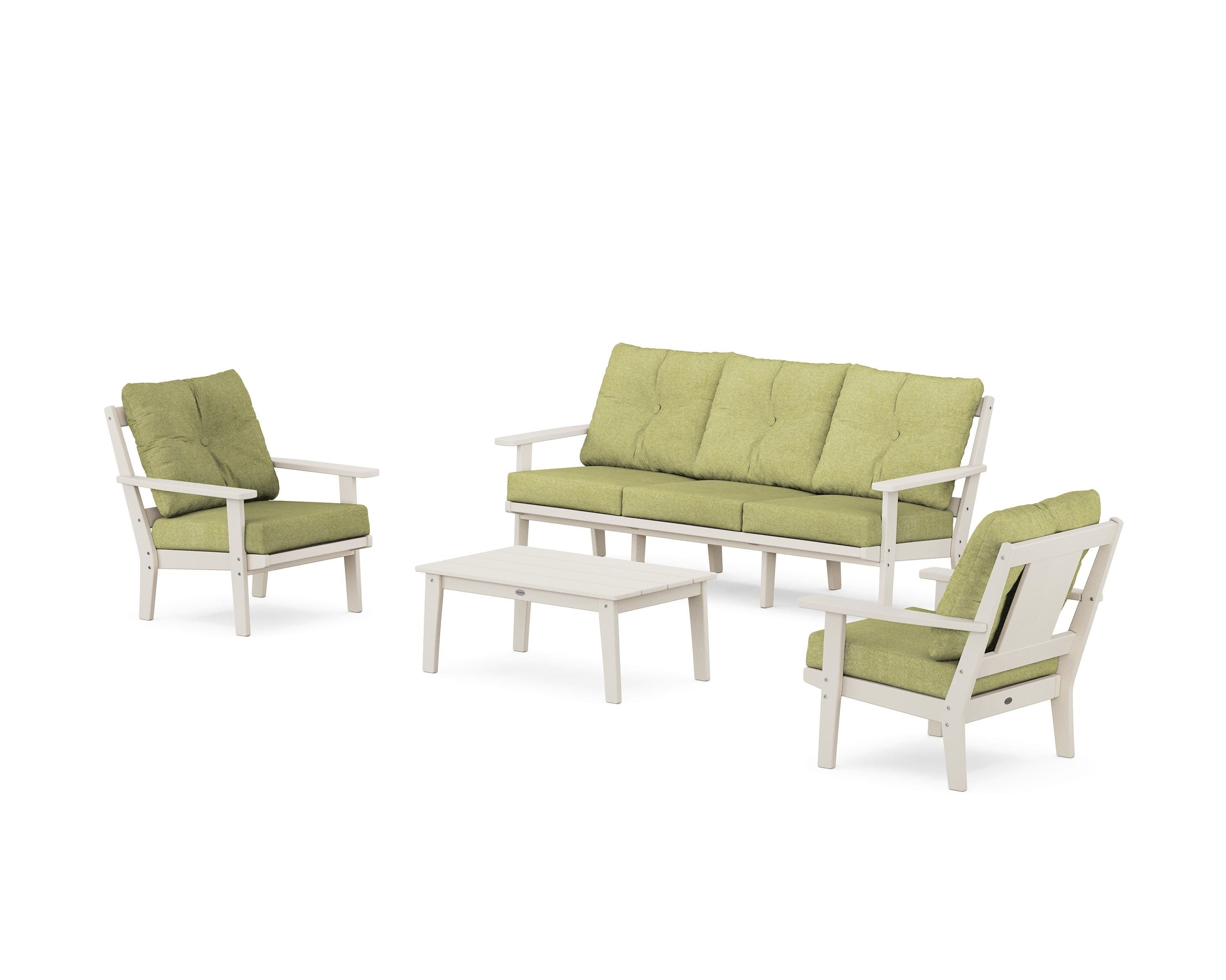 POLYWOOD® Prairie 4-Piece Deep Seating Set with Sofa in Sand / Chartreuse Boucle