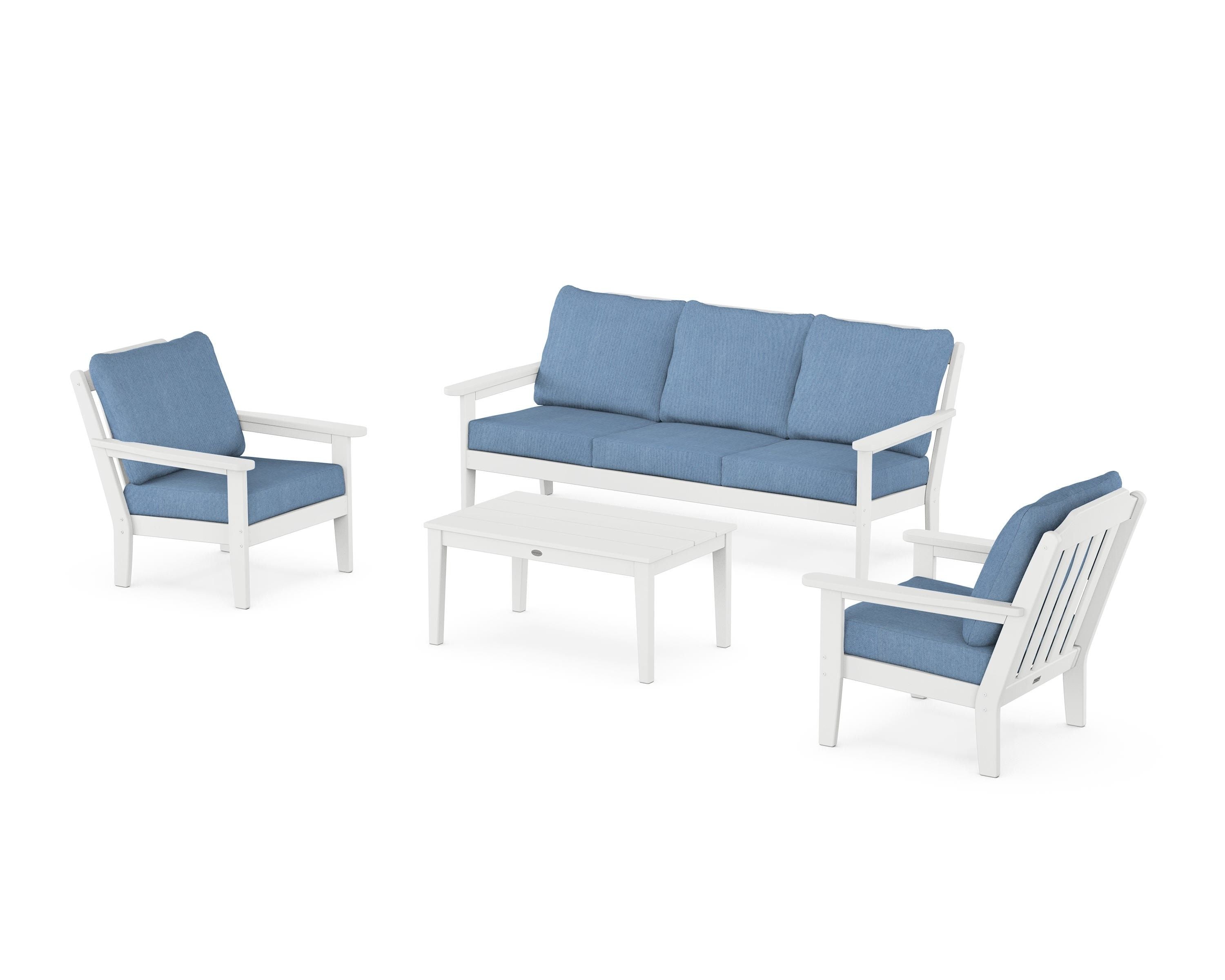 Country Living Cottage 4-Piece Deep Seating Set with Sofa in White / Sky Blue
