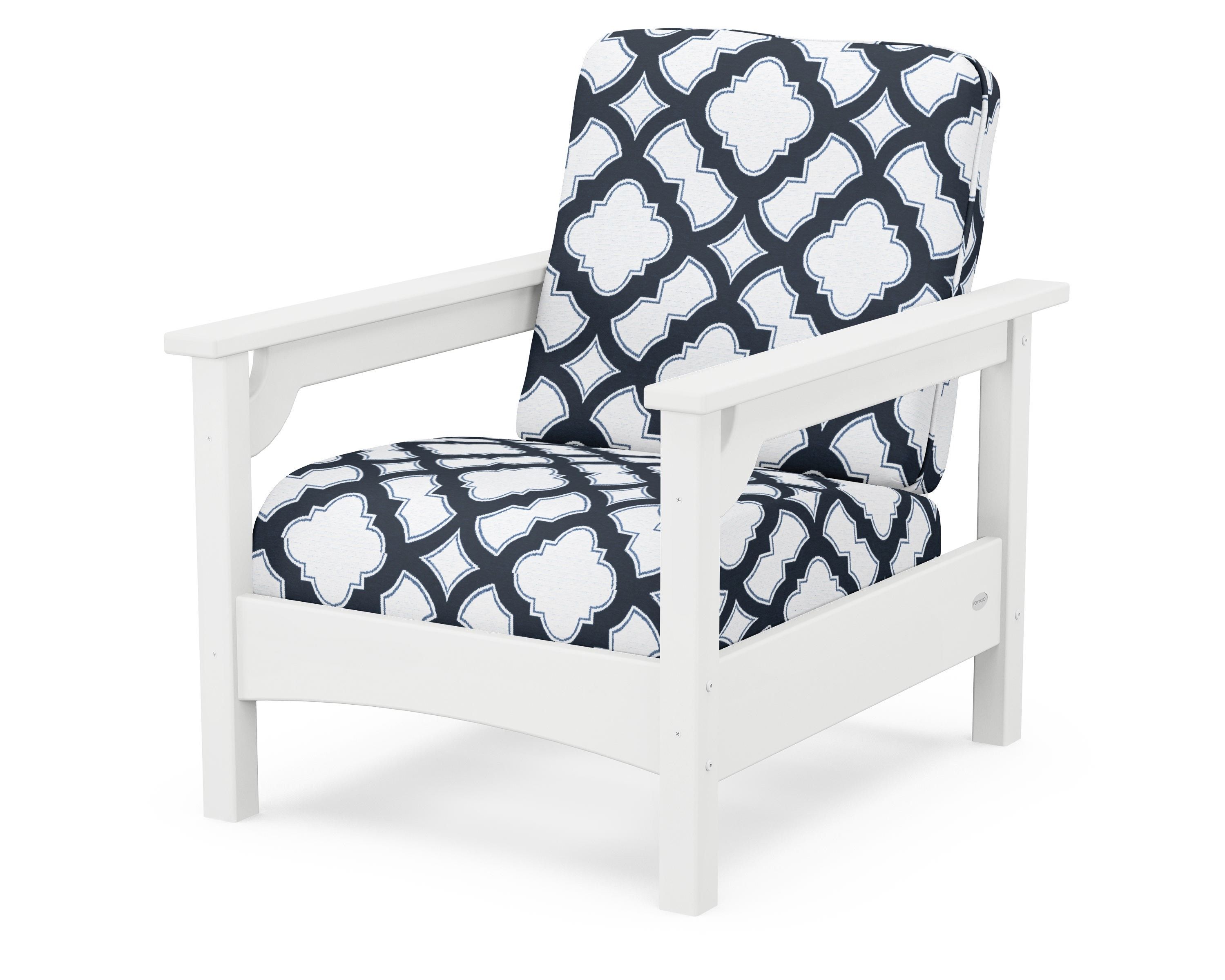 POLYWOOD® Club Chair in White / Trellis Marine Indigo