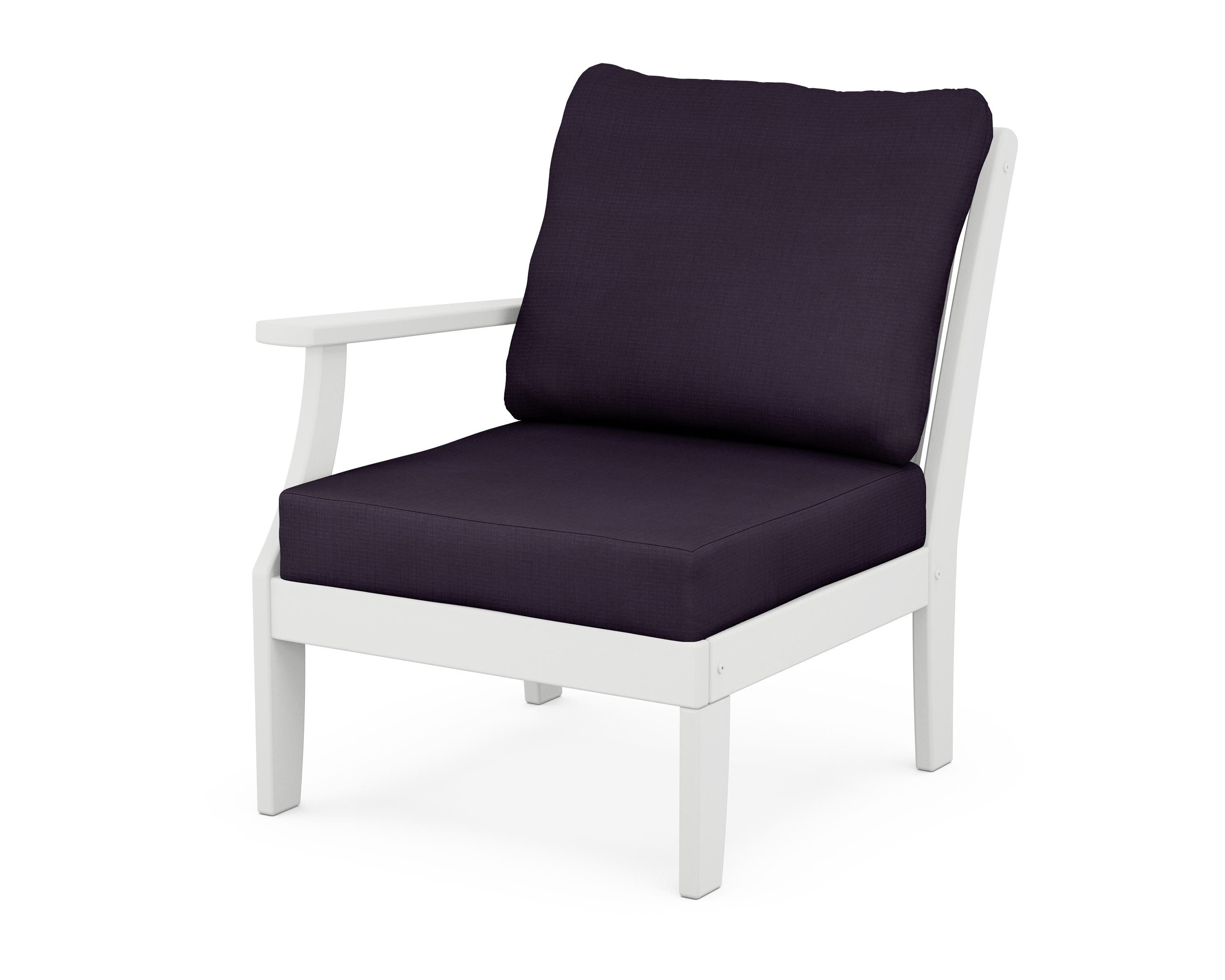 POLYWOOD® Braxton Modular Left Arm Chair in White / Navy Linen
