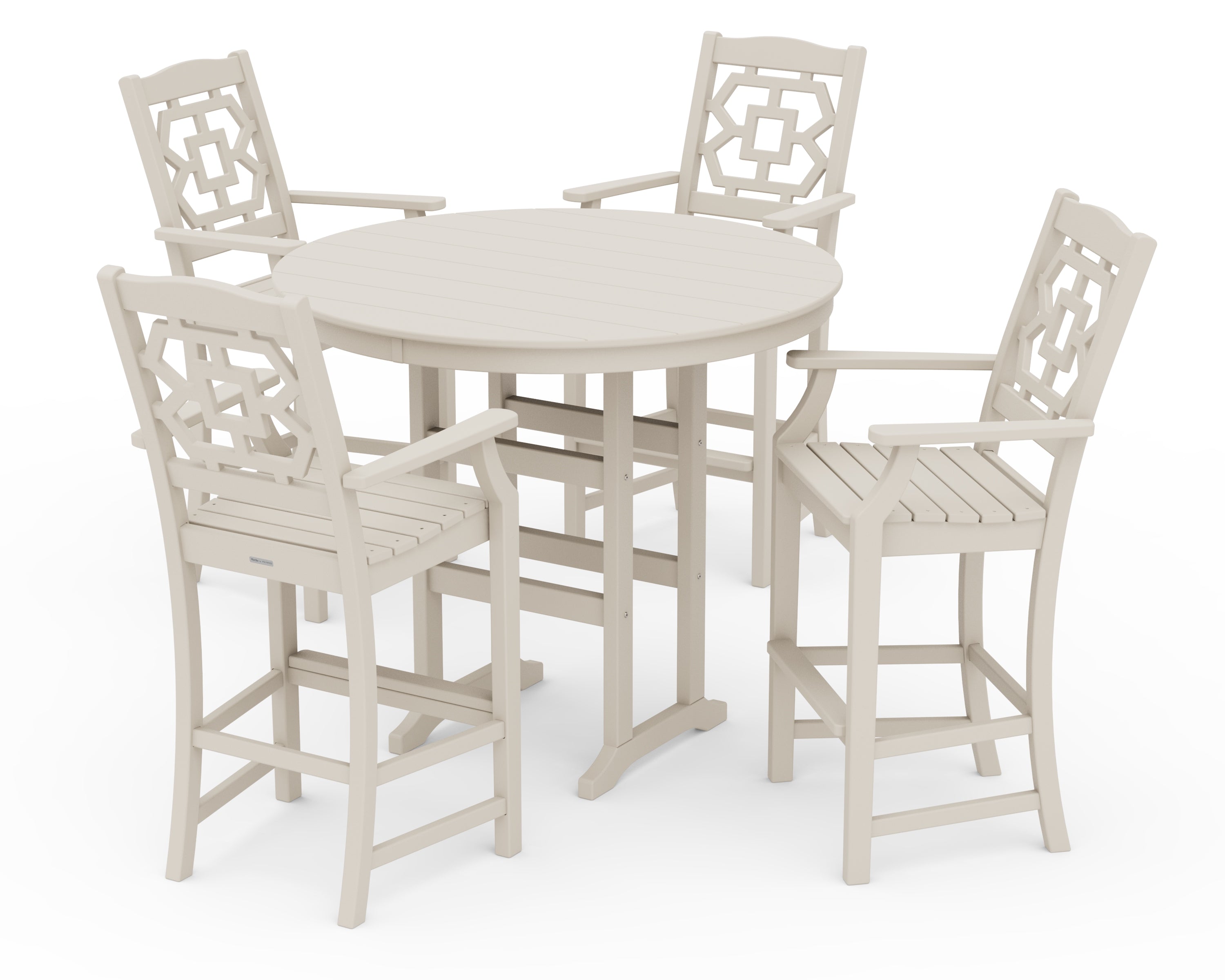 Martha Stewart by POLYWOOD® Chinoiserie 5-Piece Round Farmhouse Bar Set in Sand