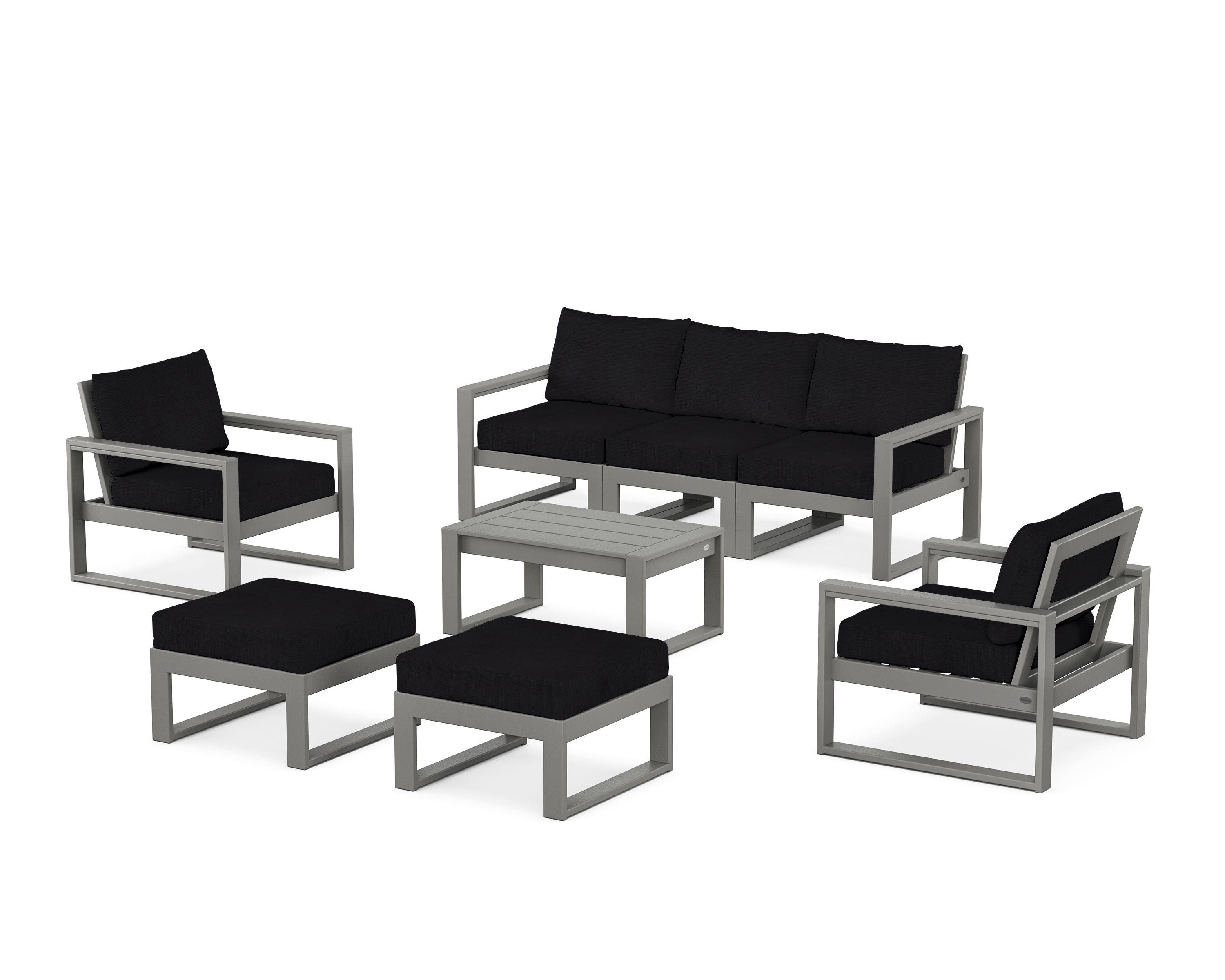 POLYWOOD® EDGE Sectional 8-Piece Lounge Sofa Set in Slate Grey / Midnight Linen